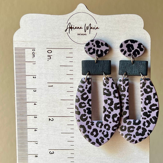 Polymer Clay Earrings - Leopard Print (Animal Print) Lightweight Statement Dangles