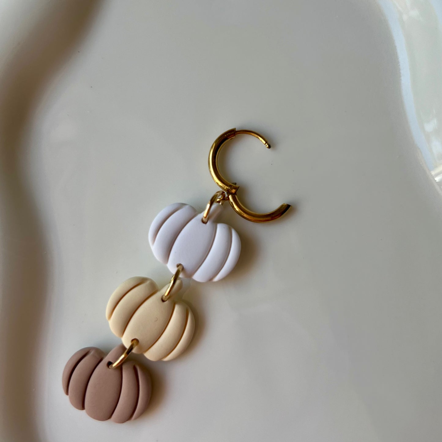 Triple Tier Neutral Pumpkin Polymer Clay Hoop Earrings