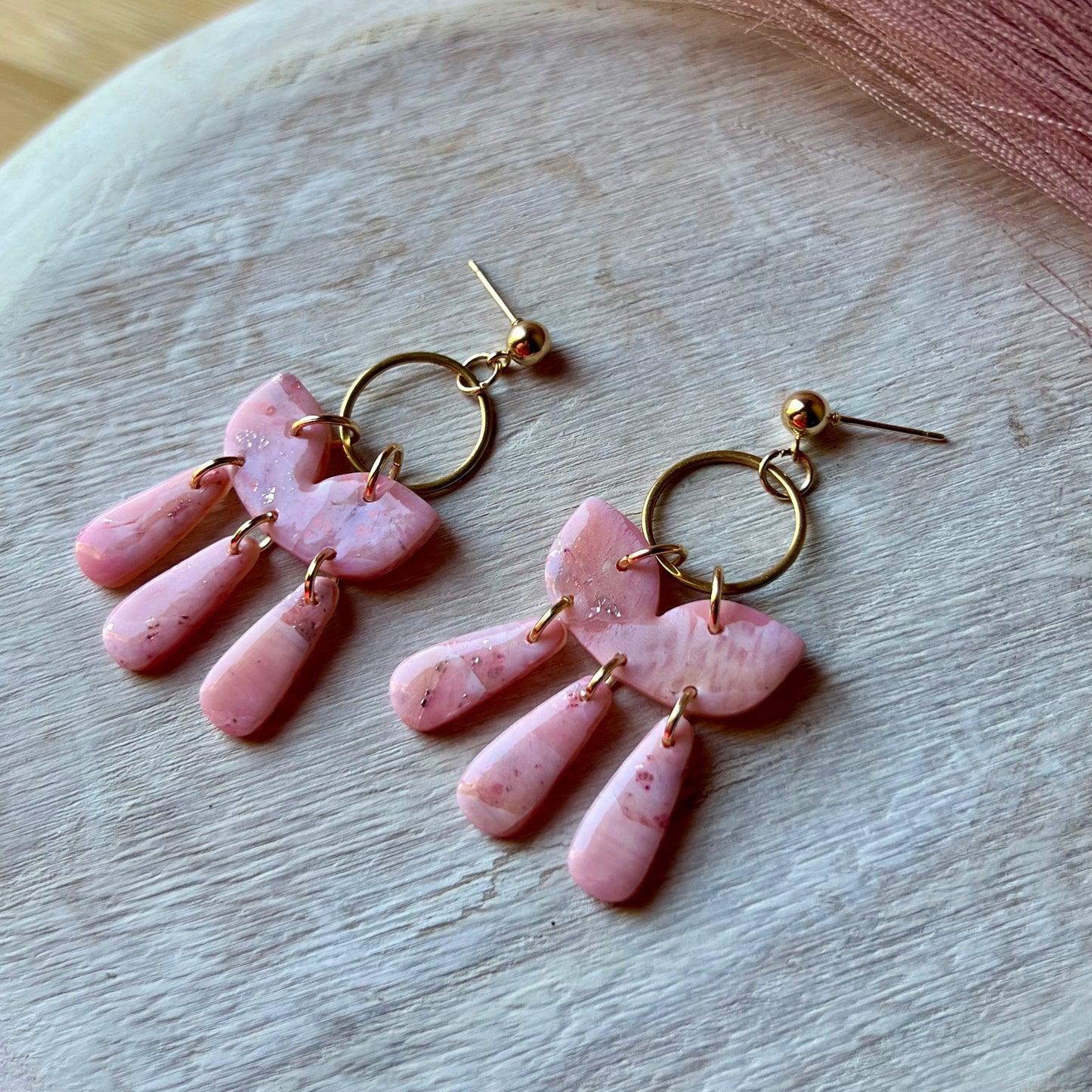 Rose Quartz Inspired Polymer Clay Earrings
