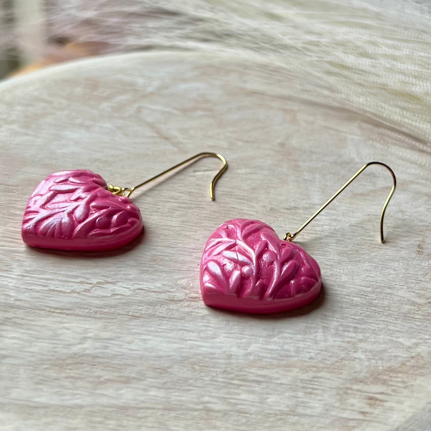 Pink Puffy Heart Polymer Clay Earrings