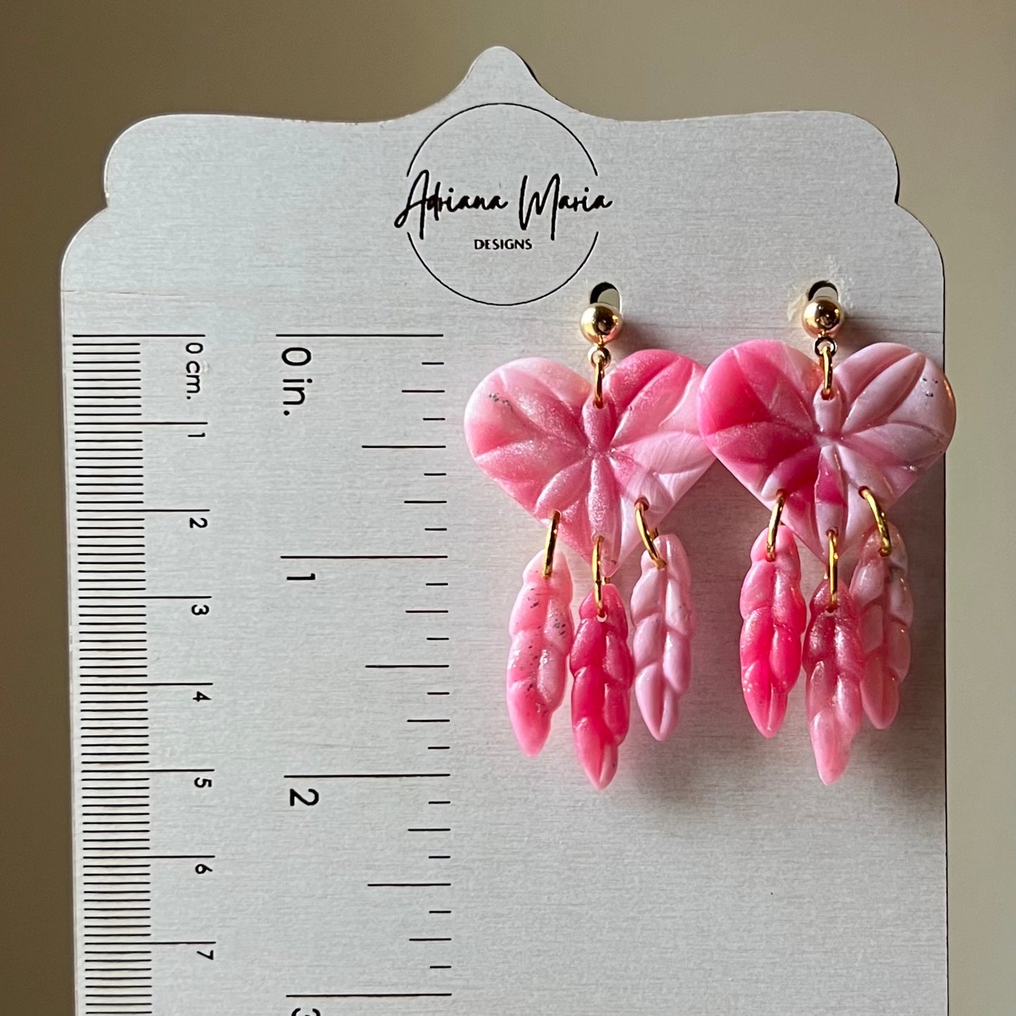 Pink Marbled Heart Polymer Clay Earrings