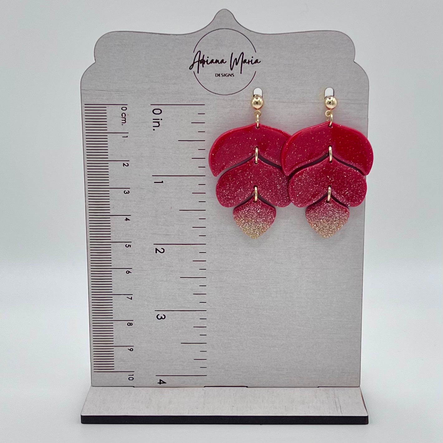 Red & Gold Glitter Ombré Polymer Clay Earring