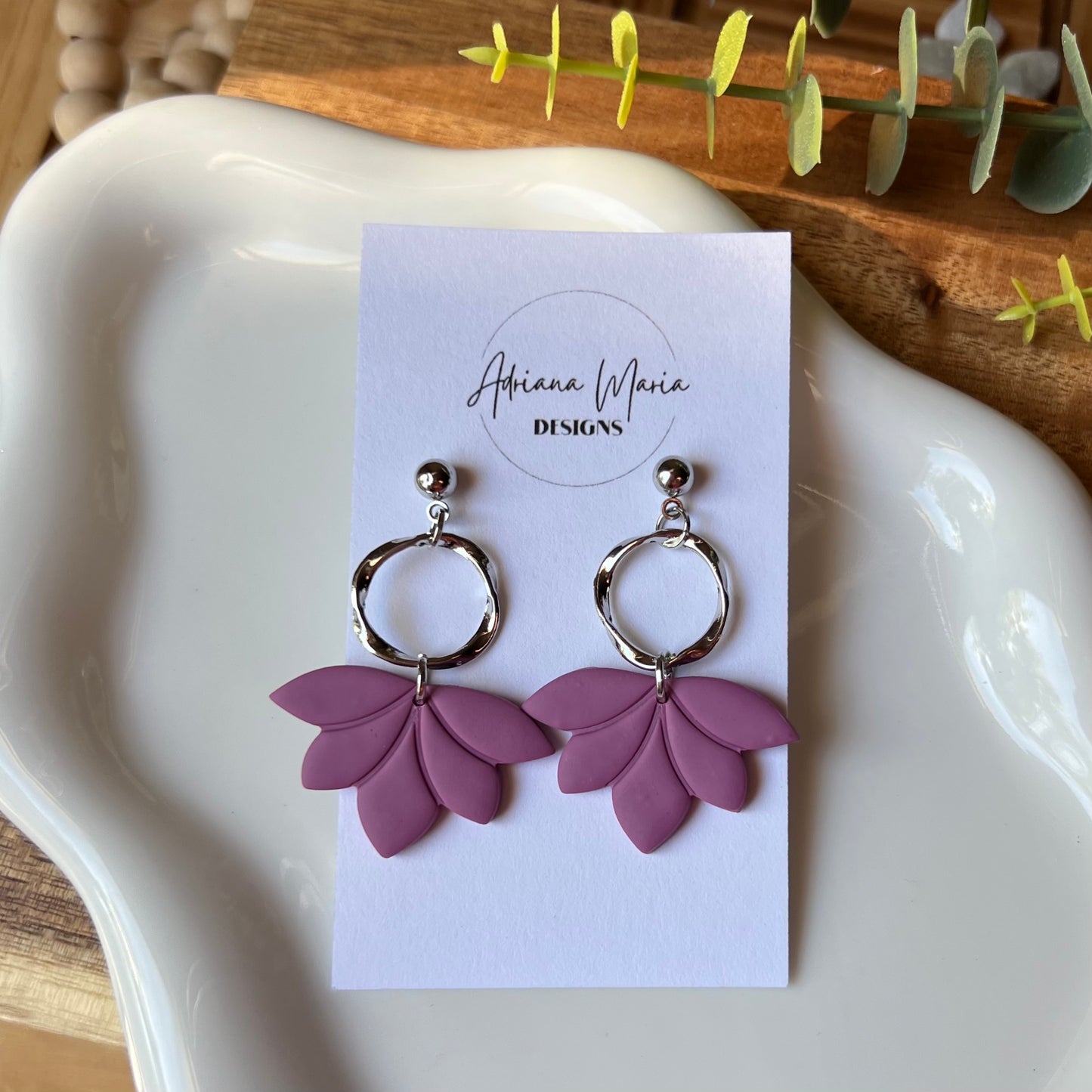 Lotus Polymer Clay Dangle Earrings