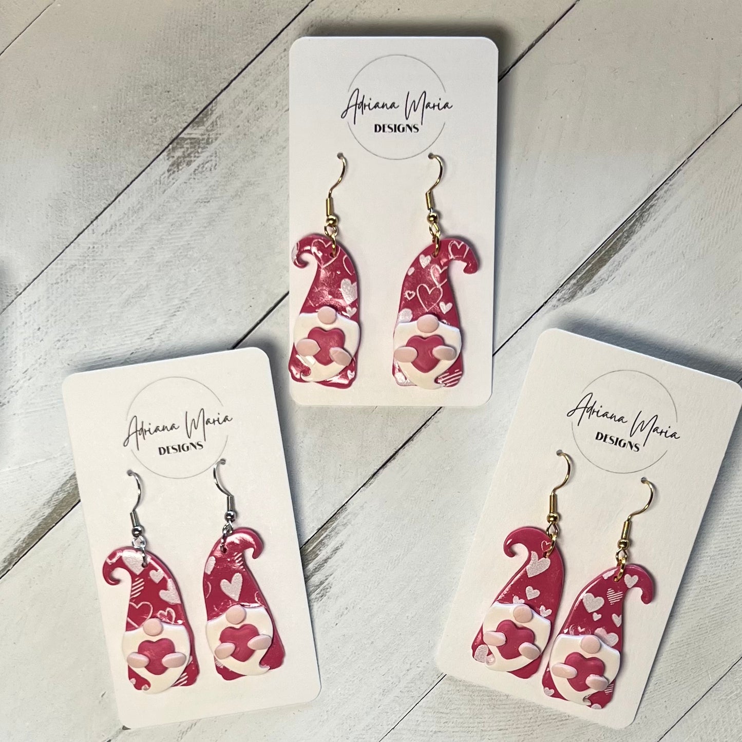 Pink Heart Gnome Polymer Clay Dangle Earrings
