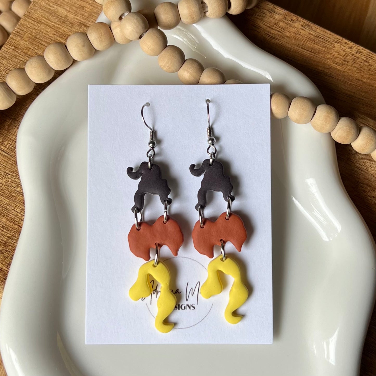Three Sisters Witch Hair Polymer Clay Dangle Earrings