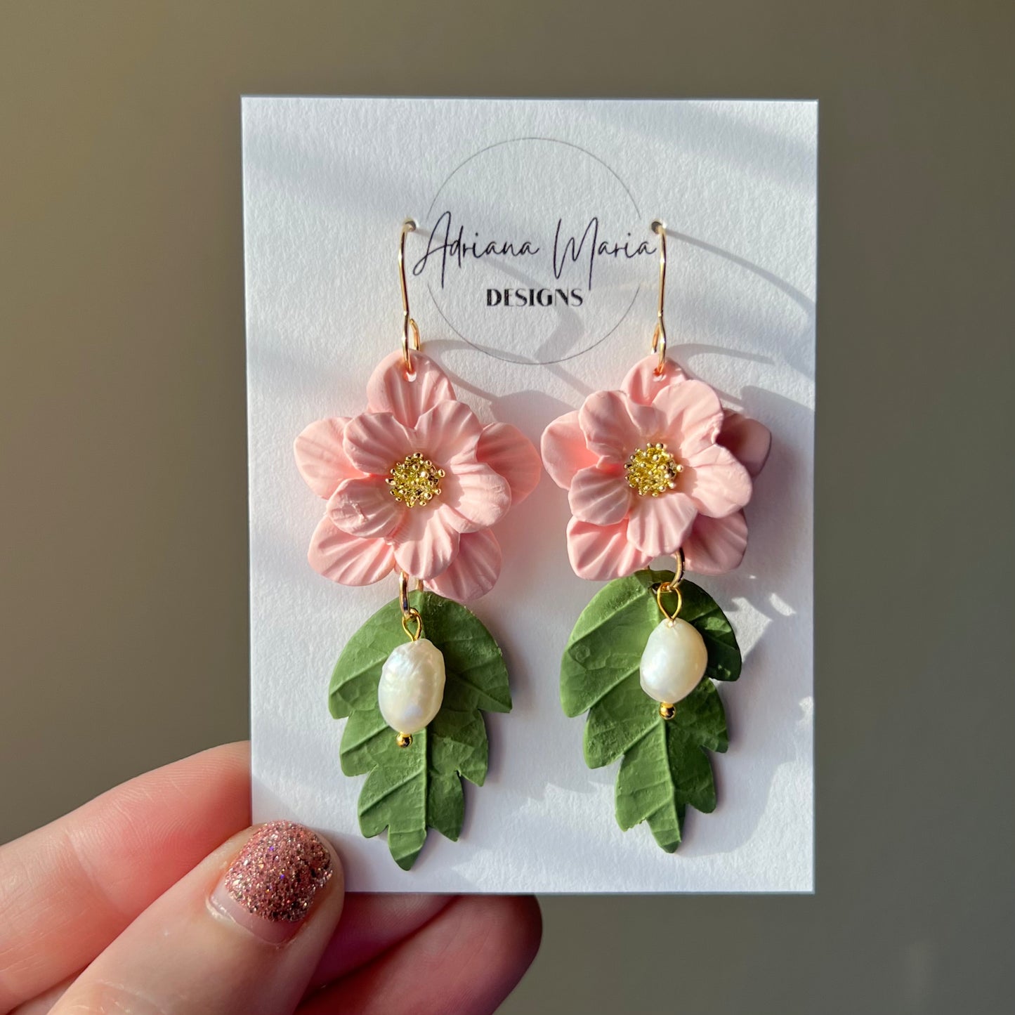 Peachy Pink Flower & Peal Polymer Clay Earrings