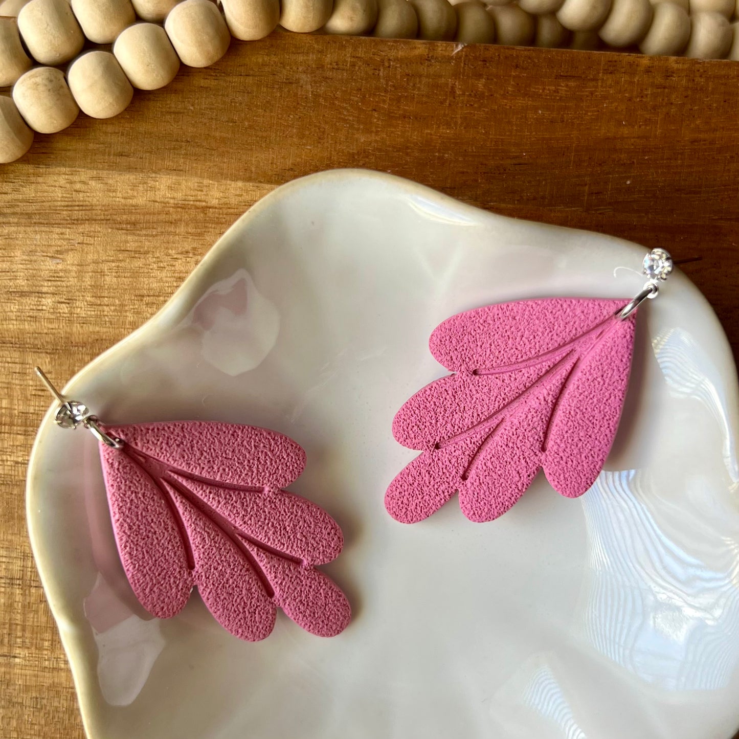 Dusty Pink Leaf Clay Earrings