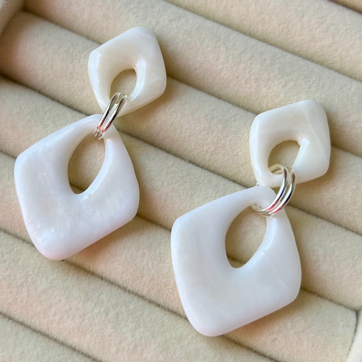 White & Translucent Marbled Polymer Clay Earrings