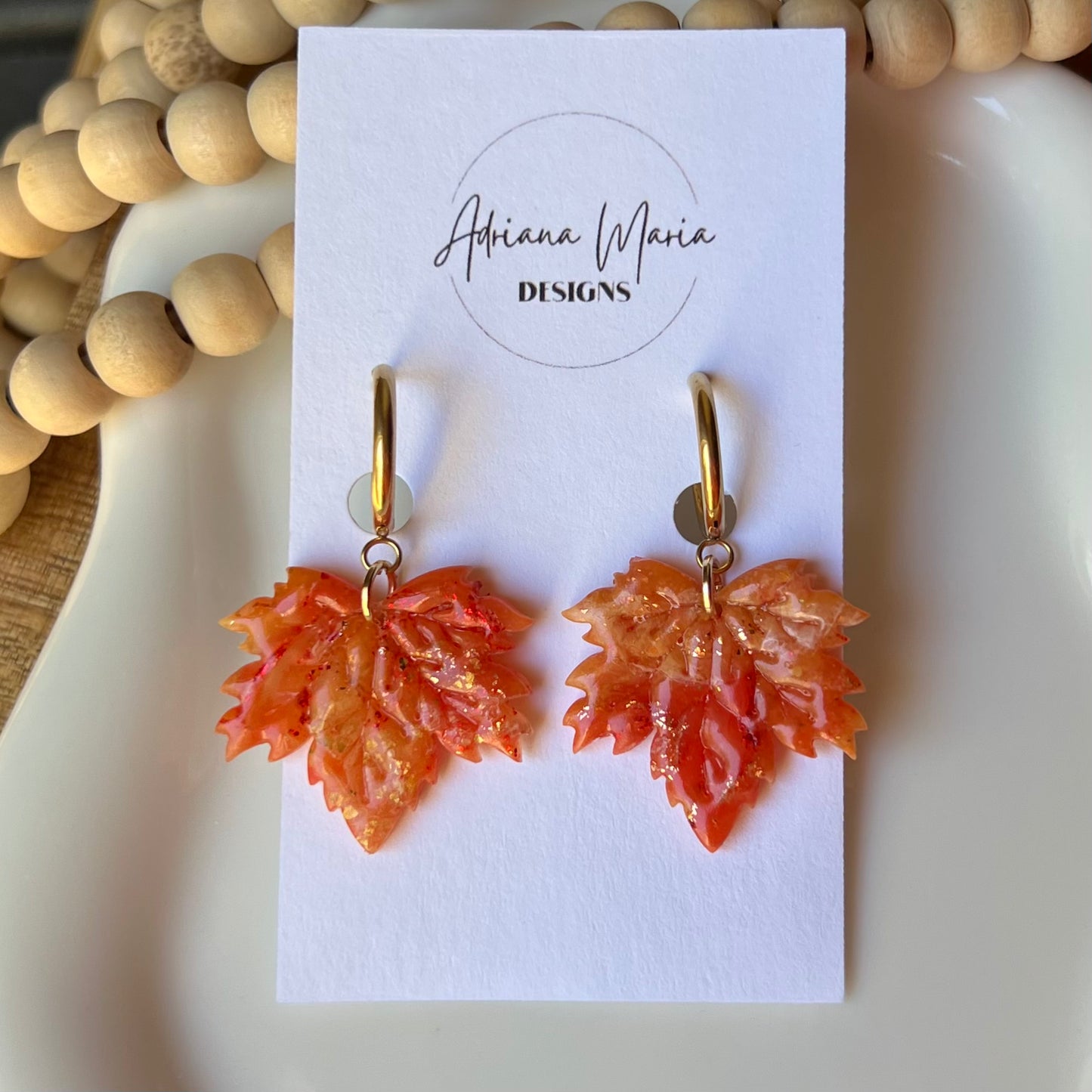 Autumn Sunset: Maple Leaf Polymer Clay Huggie Hoop Earrings