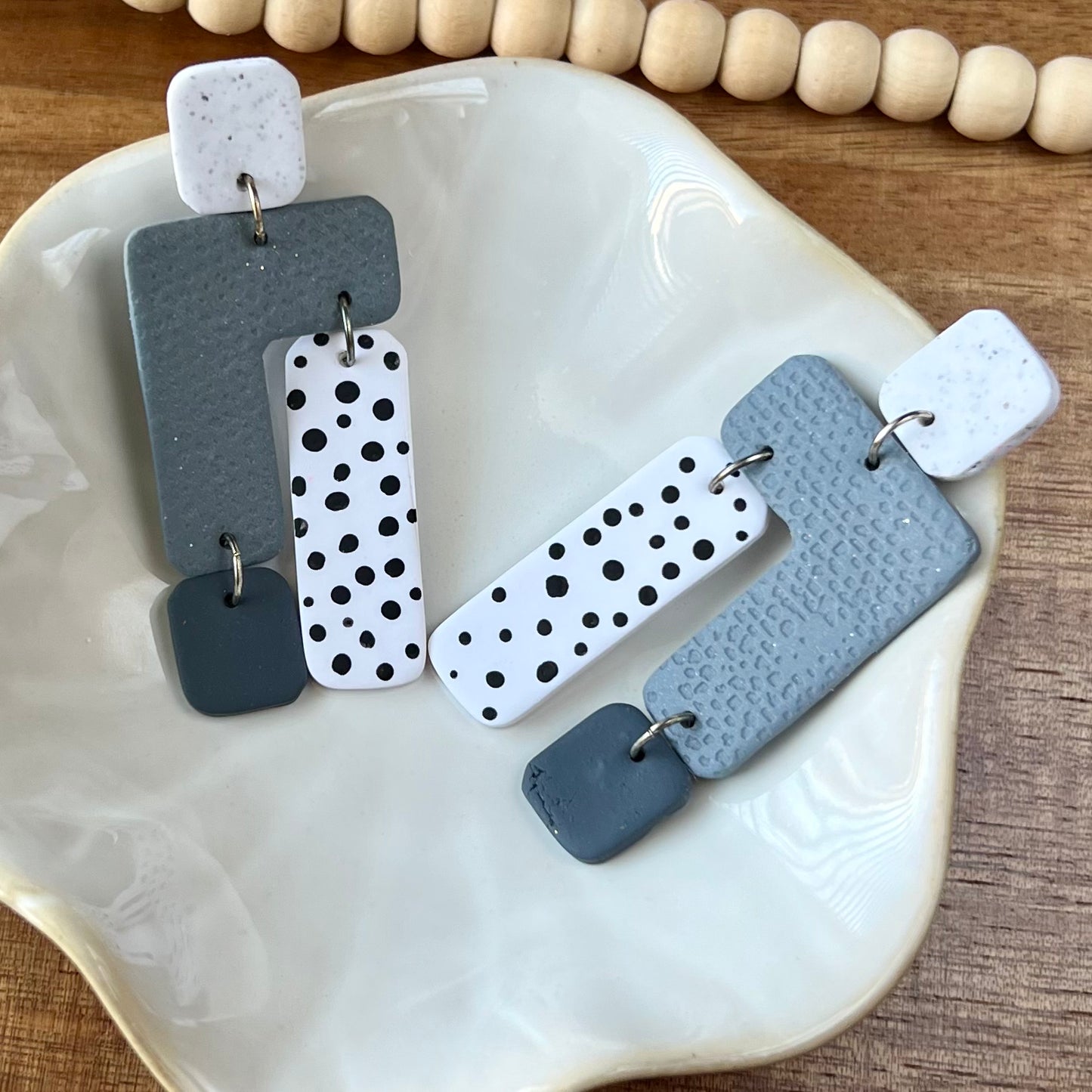 Geometric Tiered Polymer Clay Dangle Earrings