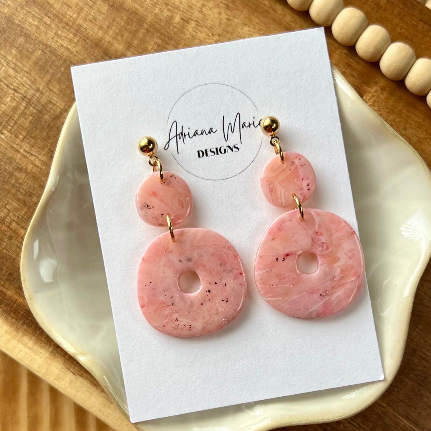 Pink Marbled Polymer Clay Earrings