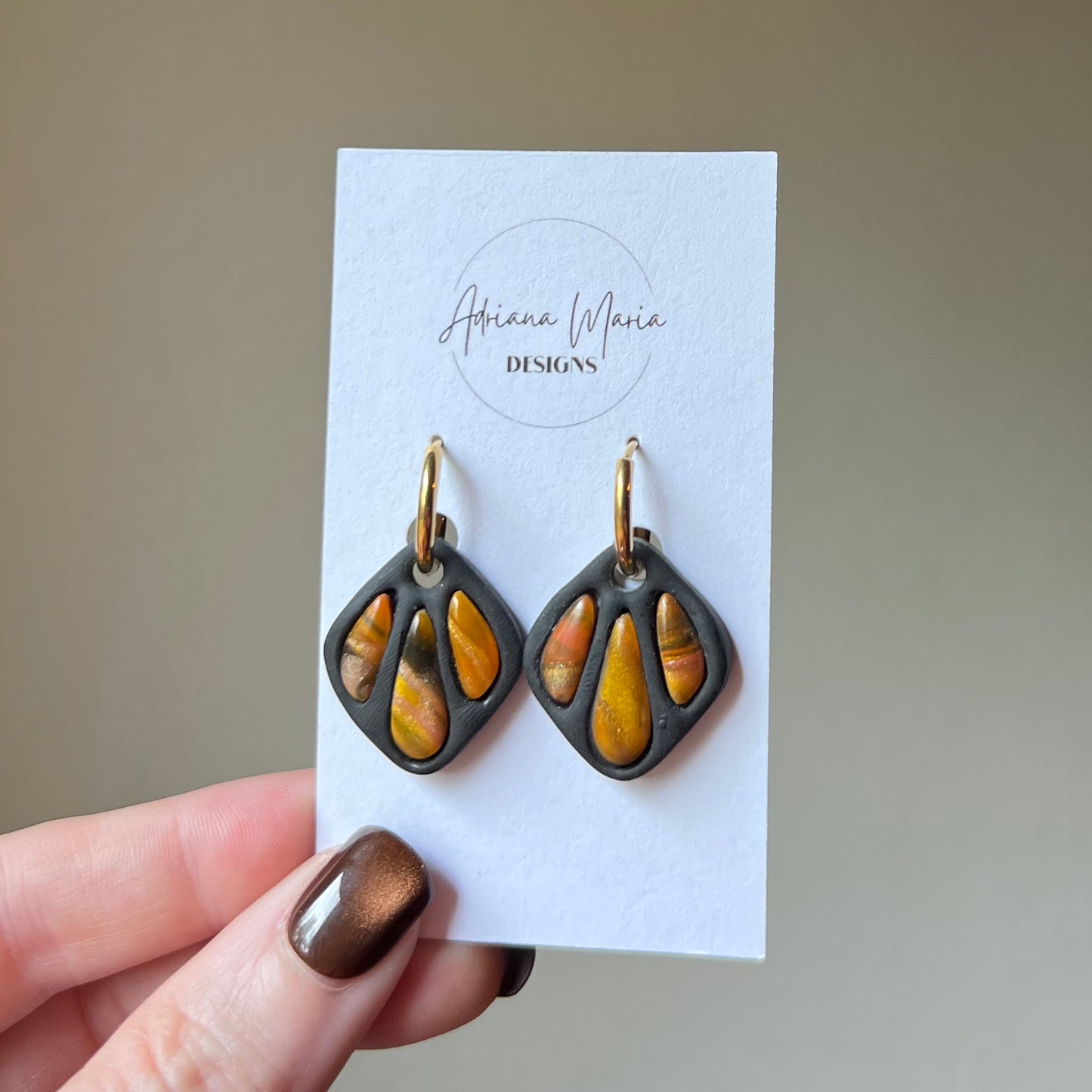 Amber Flame: Bezel Polymer Clay Huggie Hoop Earrings