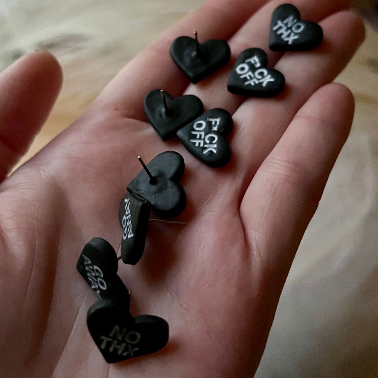 Anti-Valentines Day Conversation Hearts Polymer Clay Stud Earrings