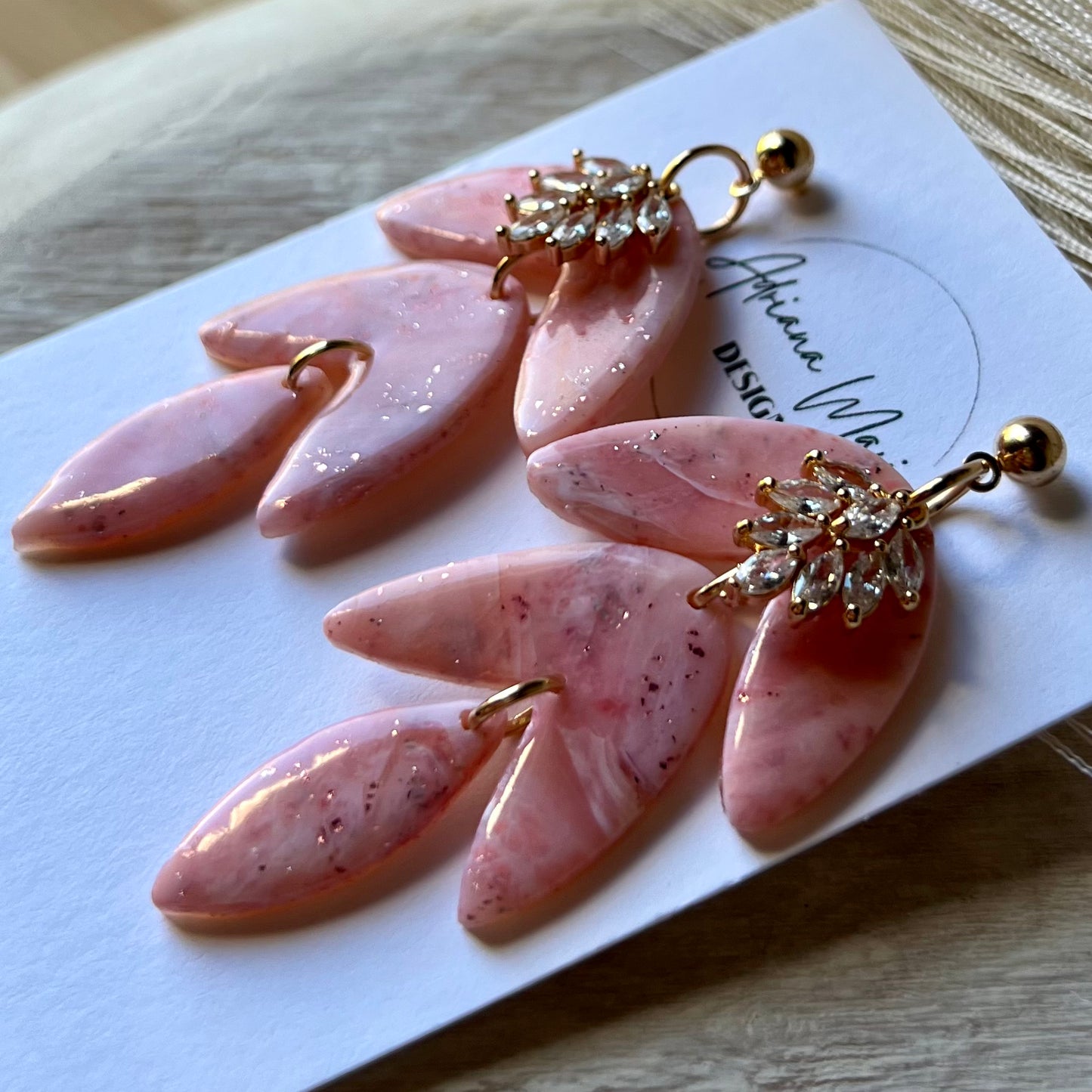 Soft Pink Marbled Polymer Clay Earrings
