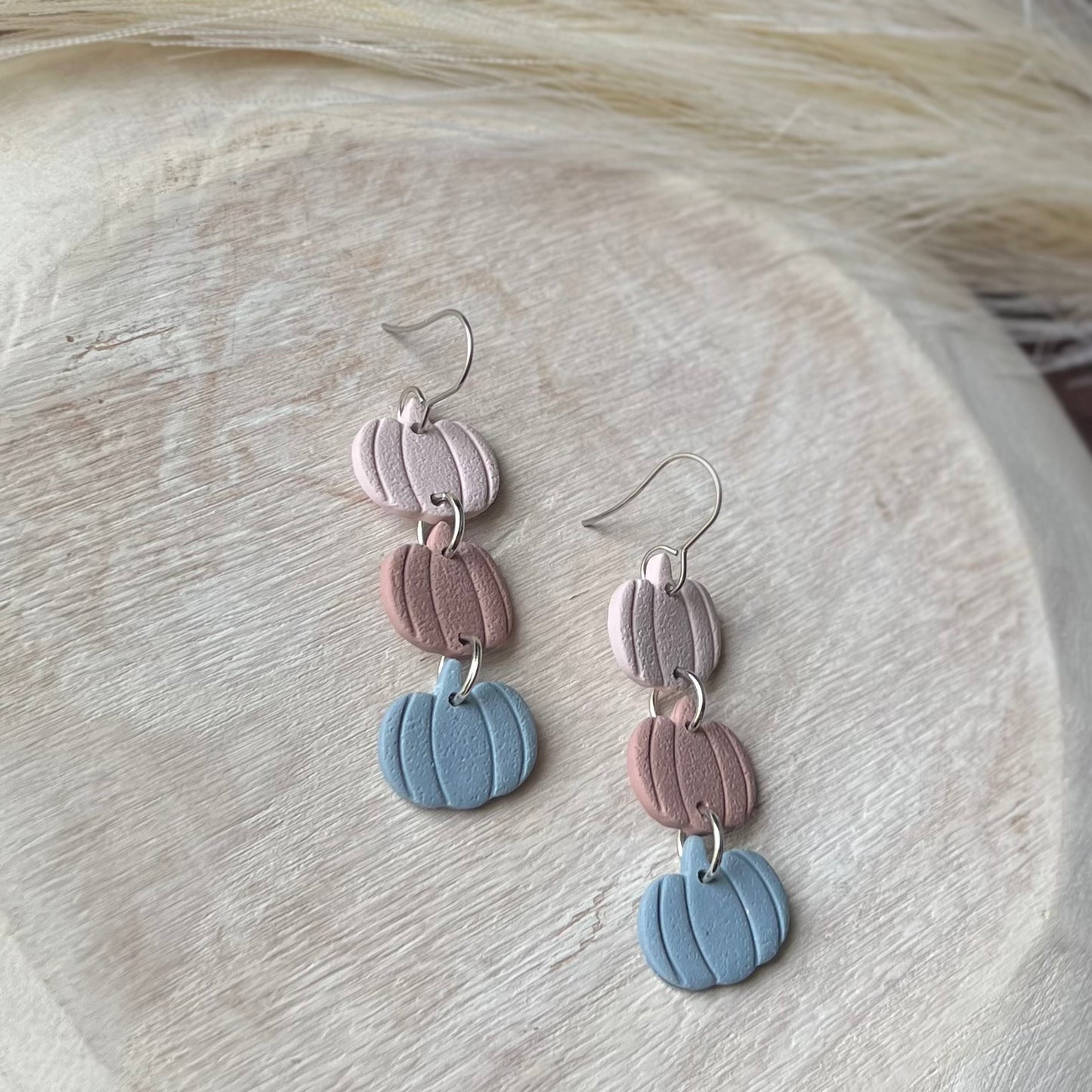 Triple Pumpkin Clay Dangle Earrings