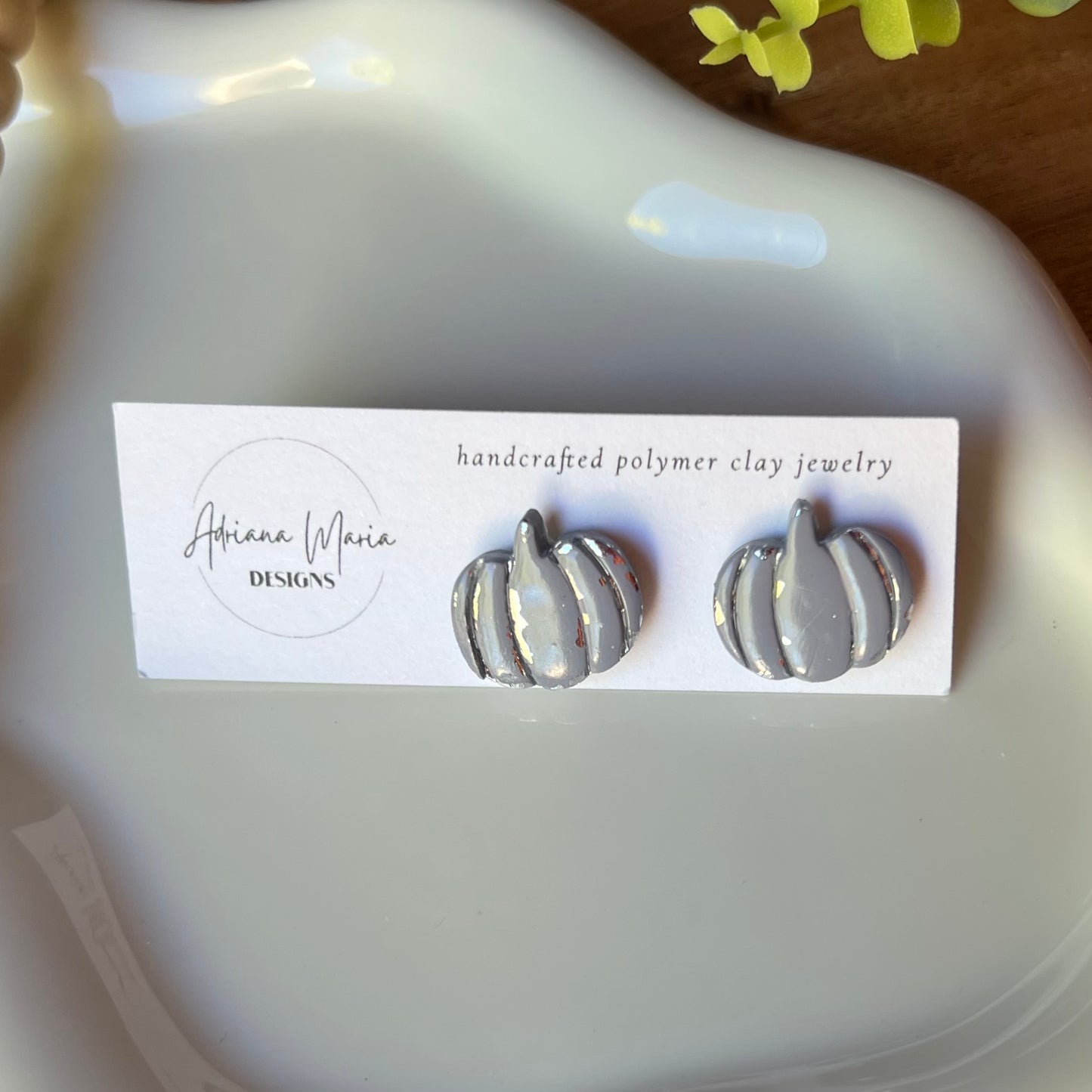 Metallic Vintage Inspired Pumpkin Clay Stud Earrings