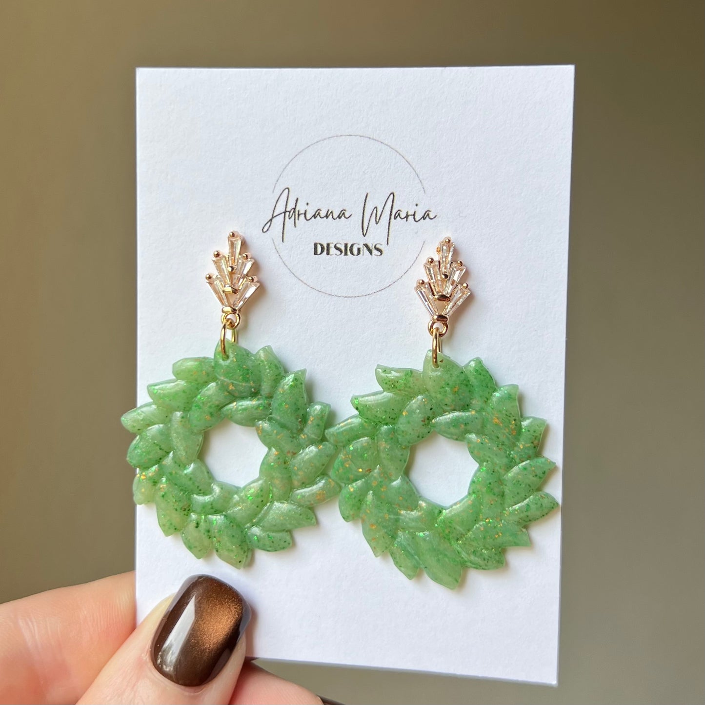 Green Marbled Wreath Earrings