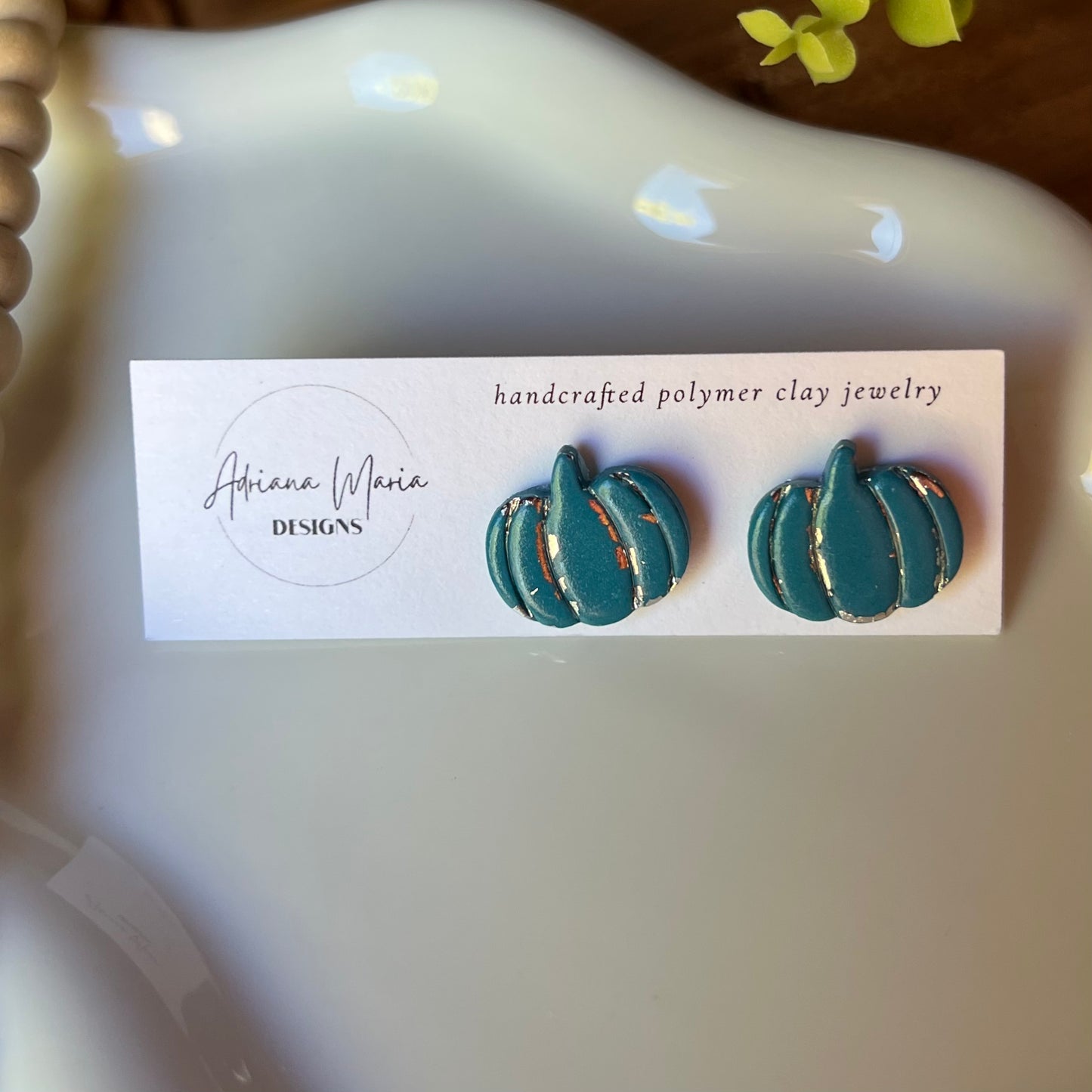 Metallic Vintage Inspired Pumpkin Clay Stud Earrings