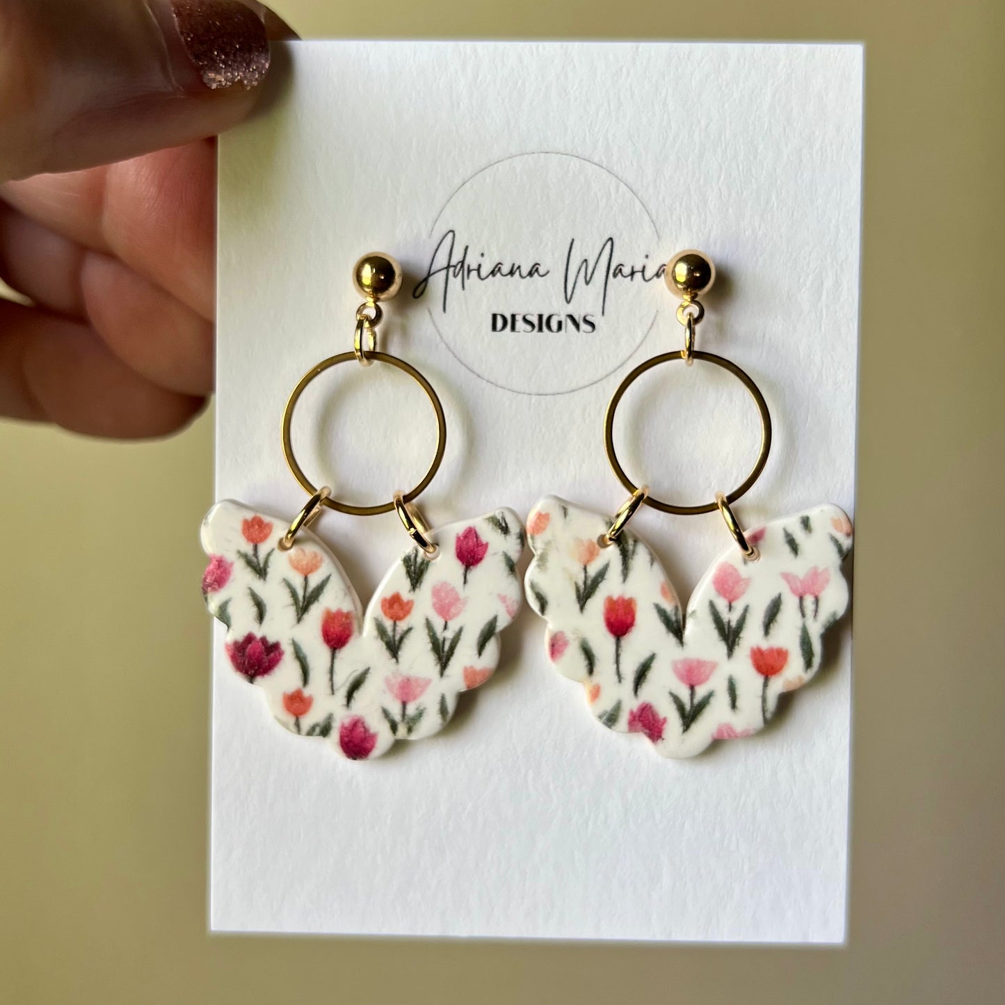 Tulip Print Polymer Clay Dangle Earrings