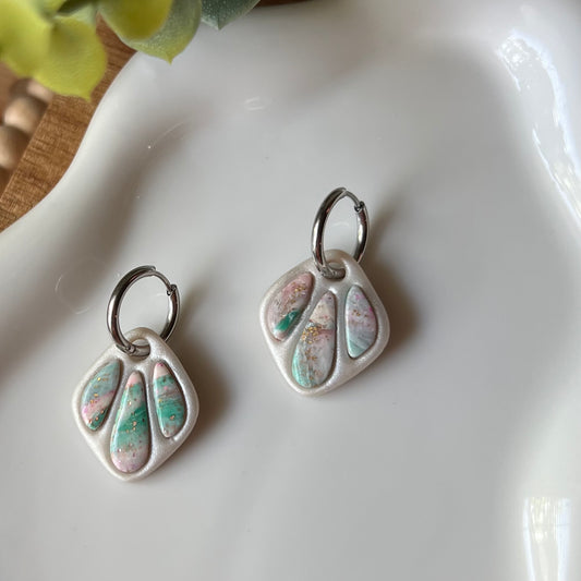 Marbled Bezel Polymer Clay Huggie Hoop Earrings