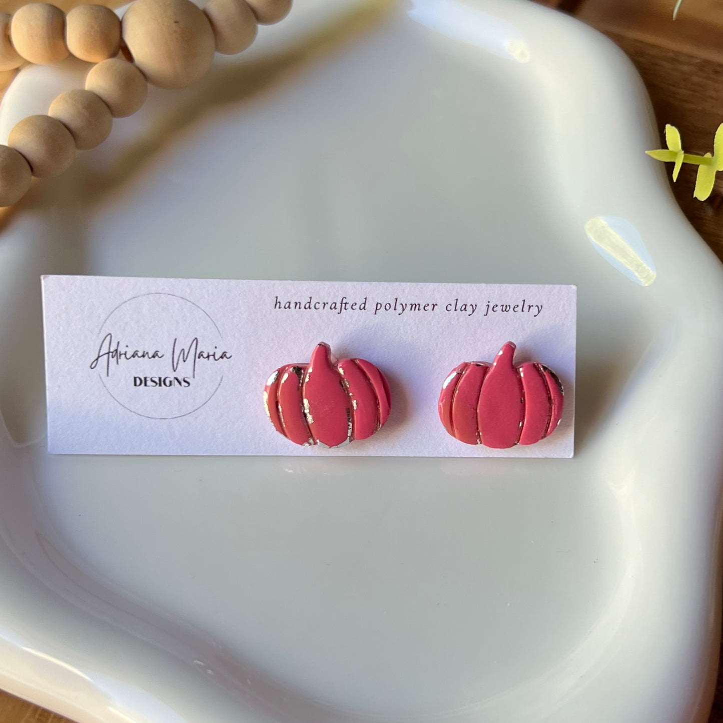 Metallic Vintage Inspired Pumpkin Clay Stud Earrings