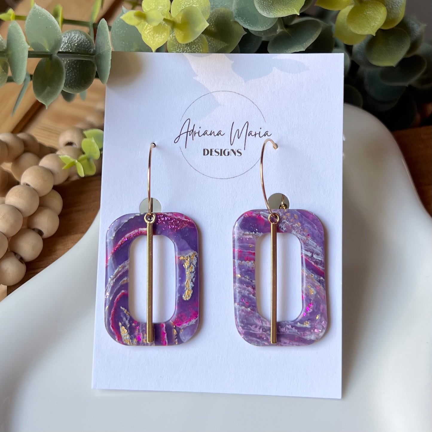 Dream In Purple: Agate Marbled Polymer Clay Statement Hoop Earrings