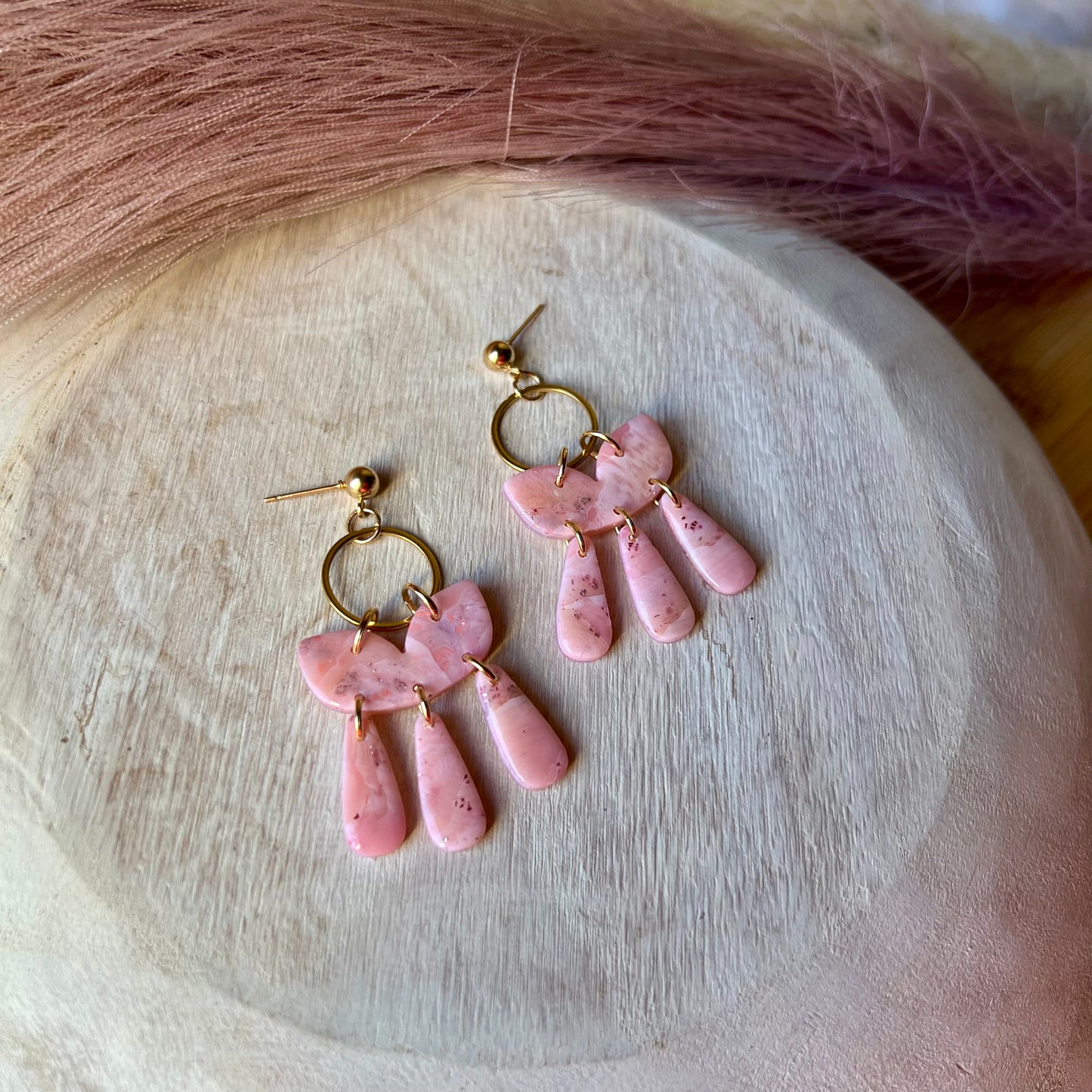 Rose Quartz Inspired Polymer Clay Earrings