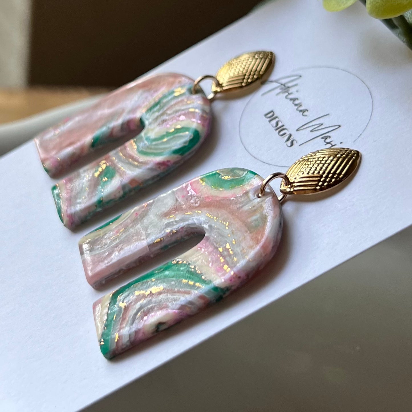 Faux Agate Arch Polymer Clay Earrings