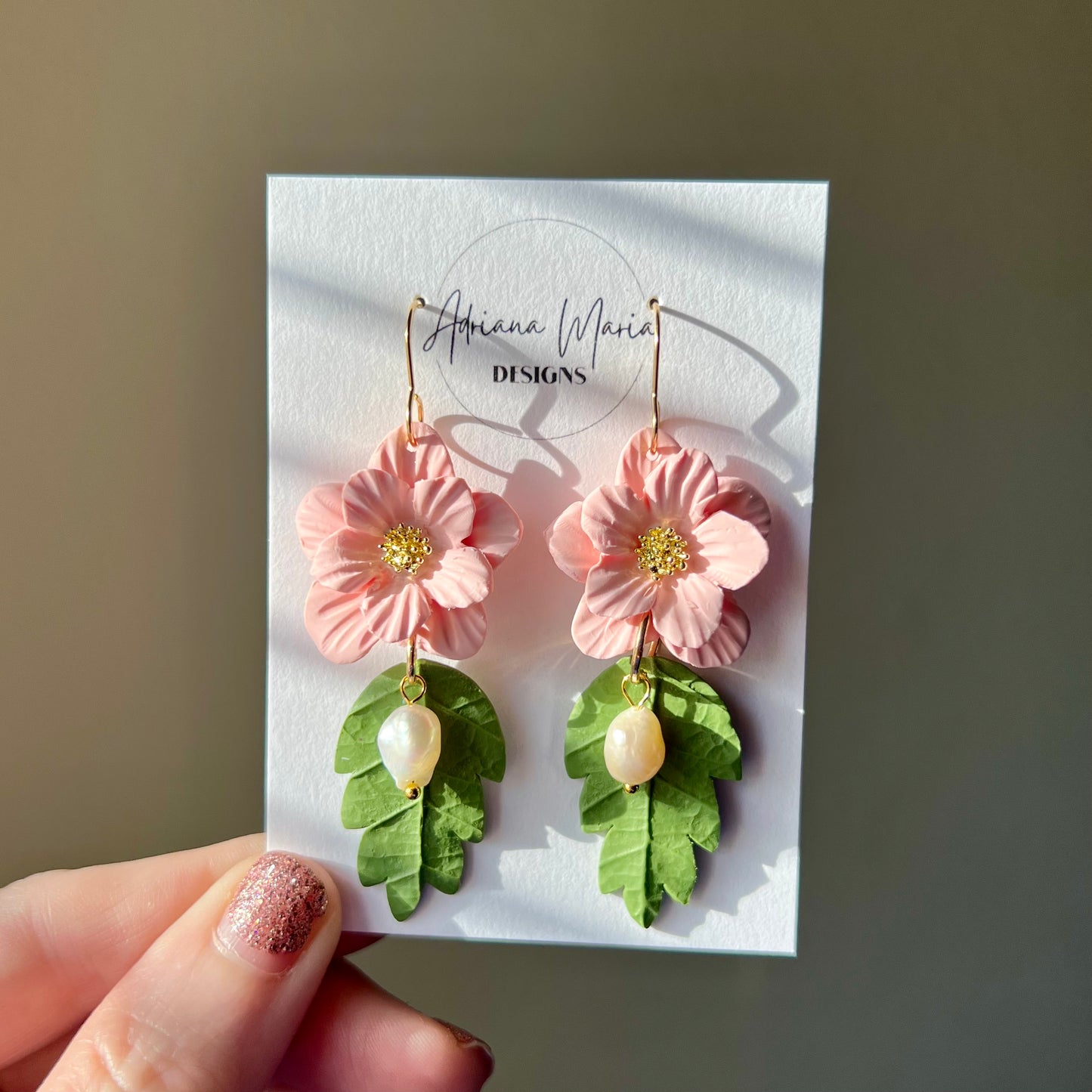Peachy Pink Flower & Peal Polymer Clay Earrings