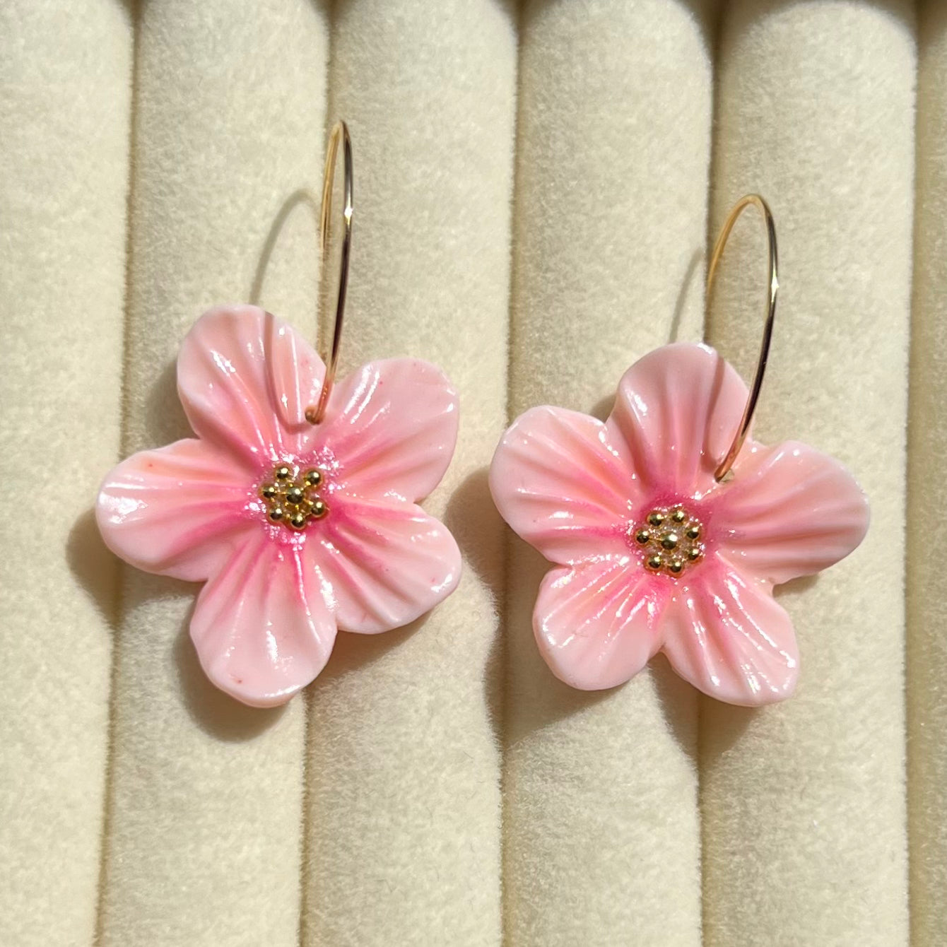 Cherry Blossom Sakura Flower Clay Hoop Earrings