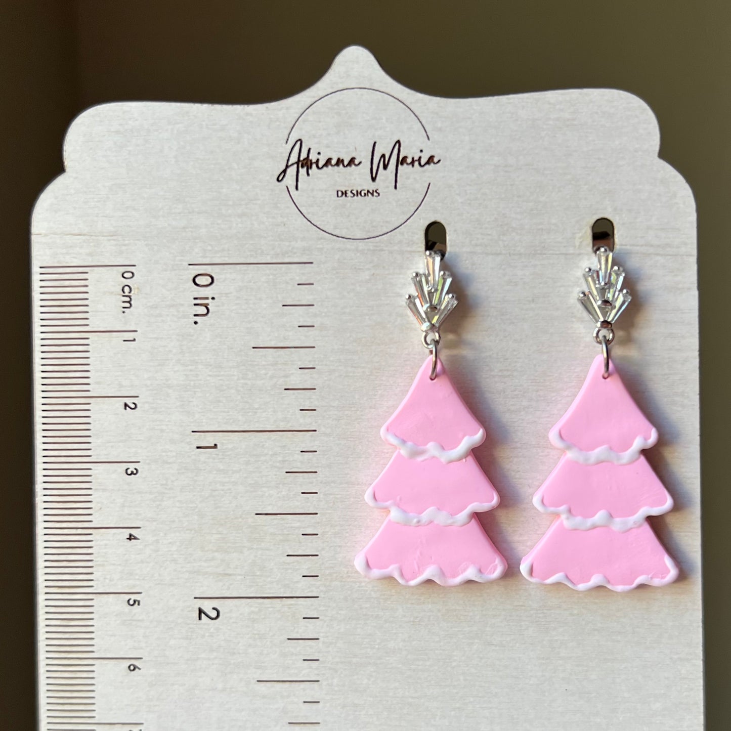 Pink Christmas Tree Polymer Clay Earrings
