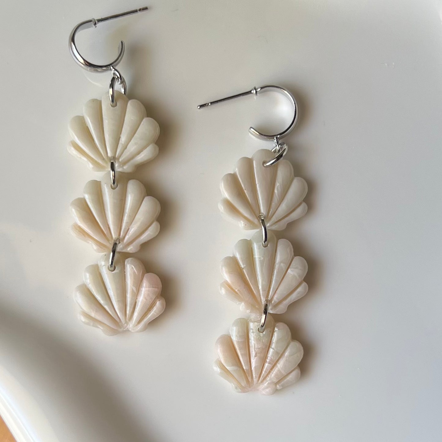 Trio of Seashells Polymer Clay Half Hoop Dangle Earrings