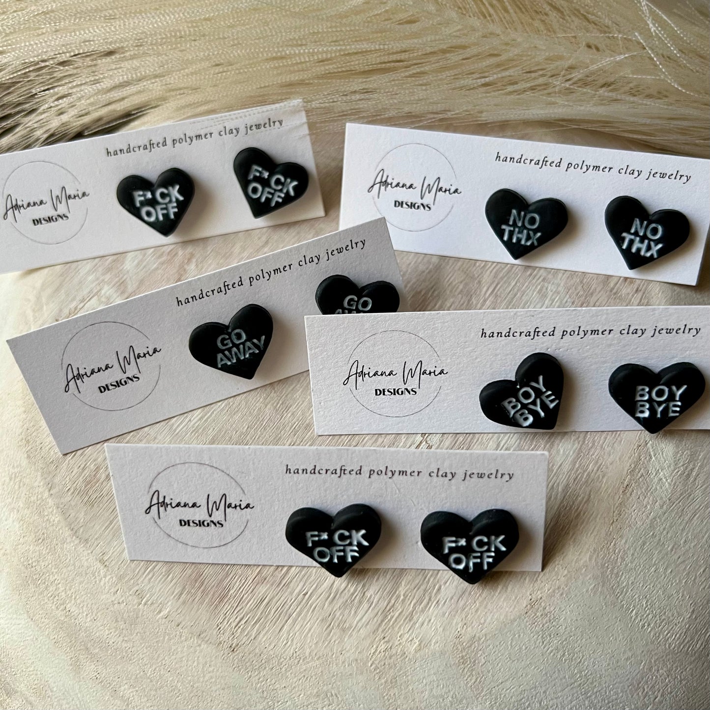Anti-Valentines Day Conversation Hearts Polymer Clay Stud Earrings