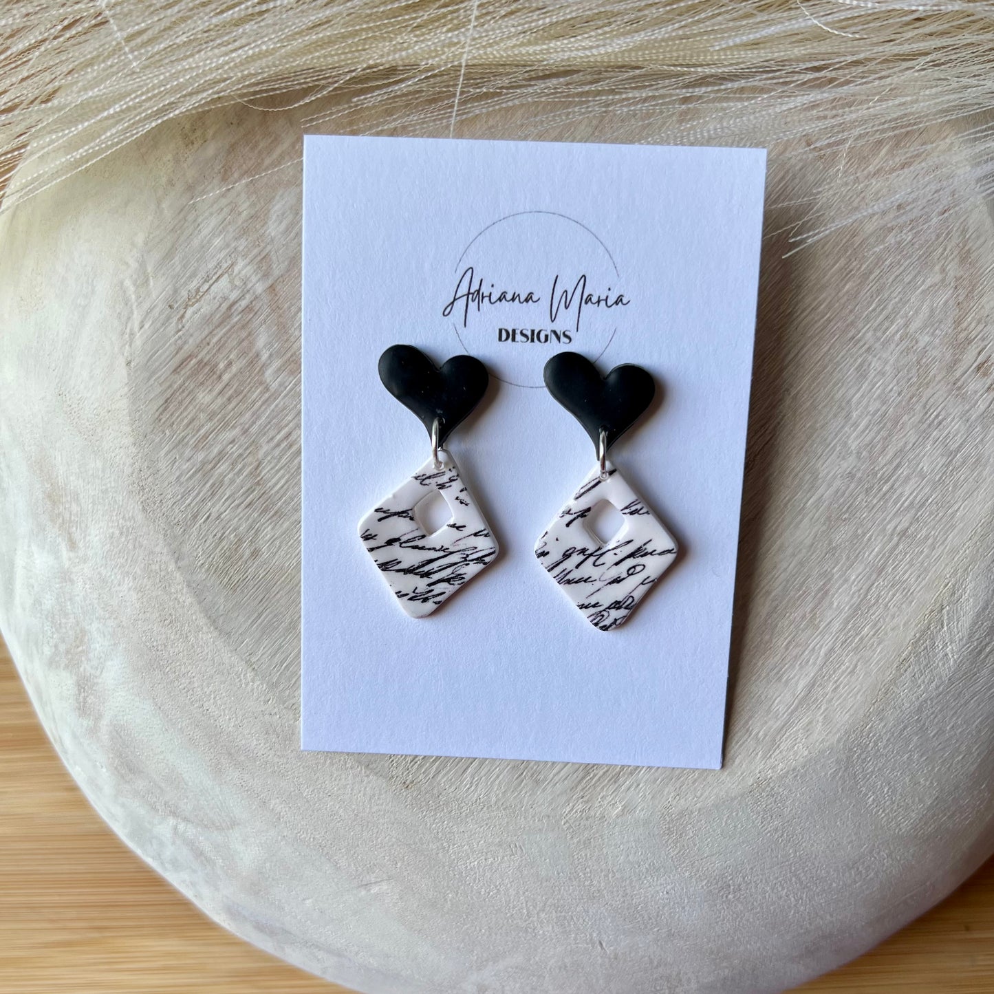 Love Letter Mini Collection - Black & White Polymer Clay Earrings