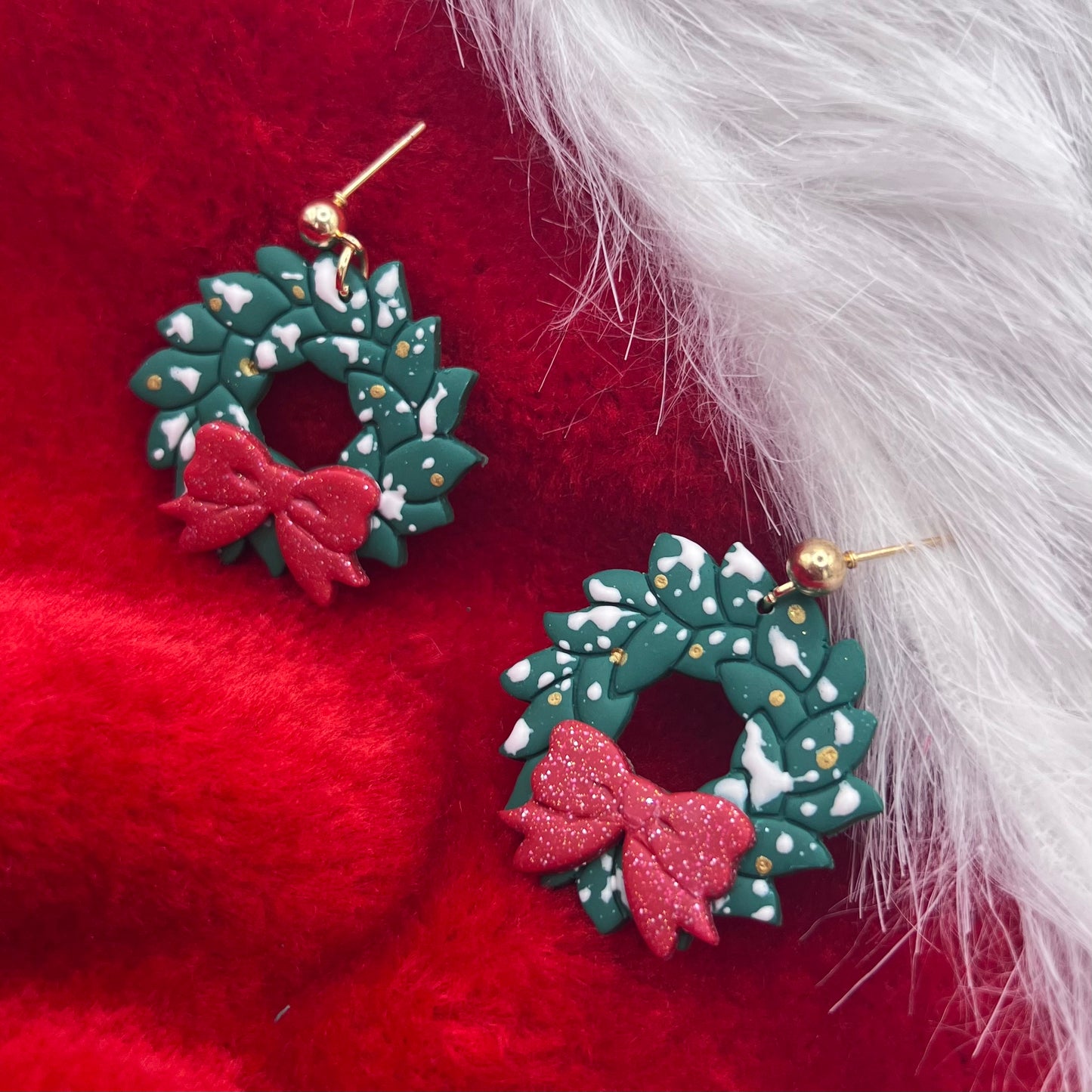 Christmas Wreath Polymer Clay Earrings
