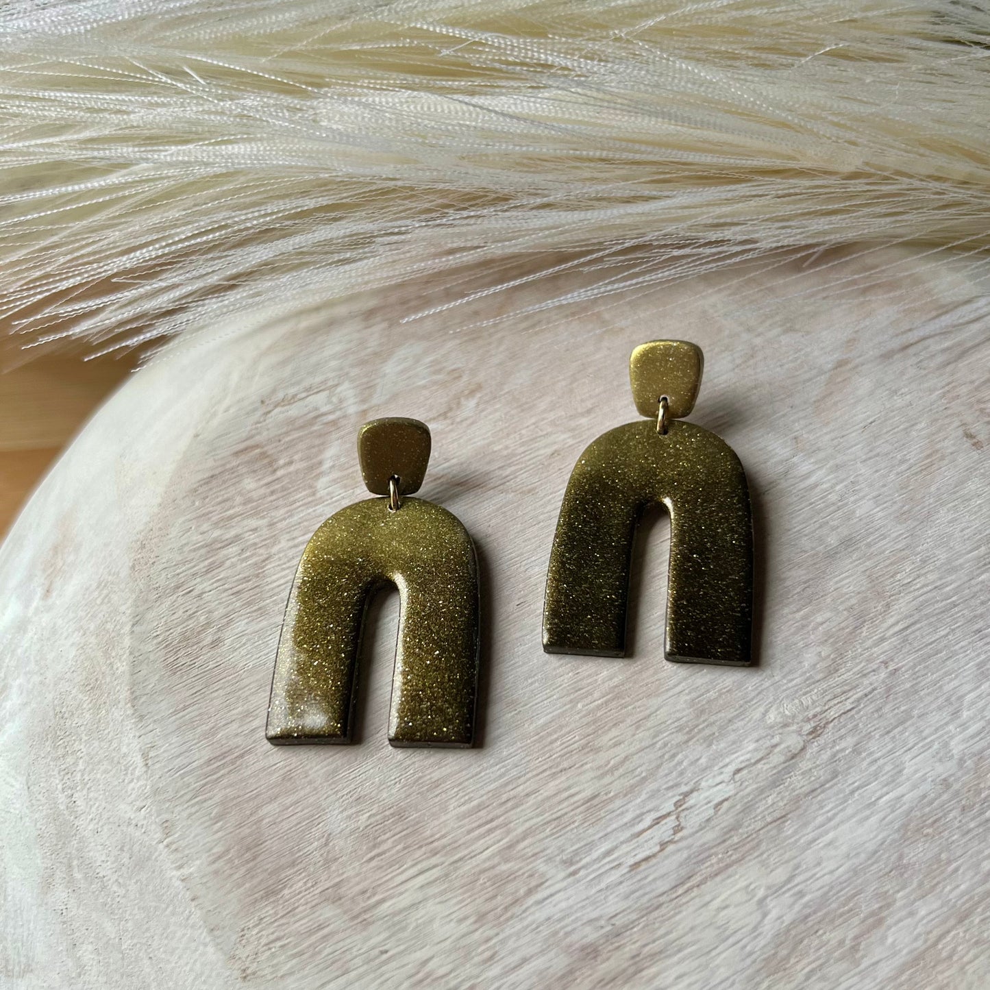 Black & Antique Gold Ombré Arch Polymer Clay Earrings