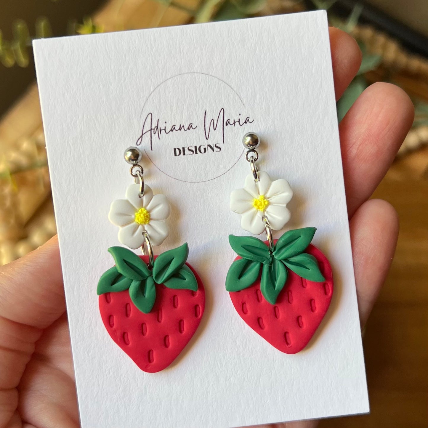 Strawberry Flower Clay Earrings