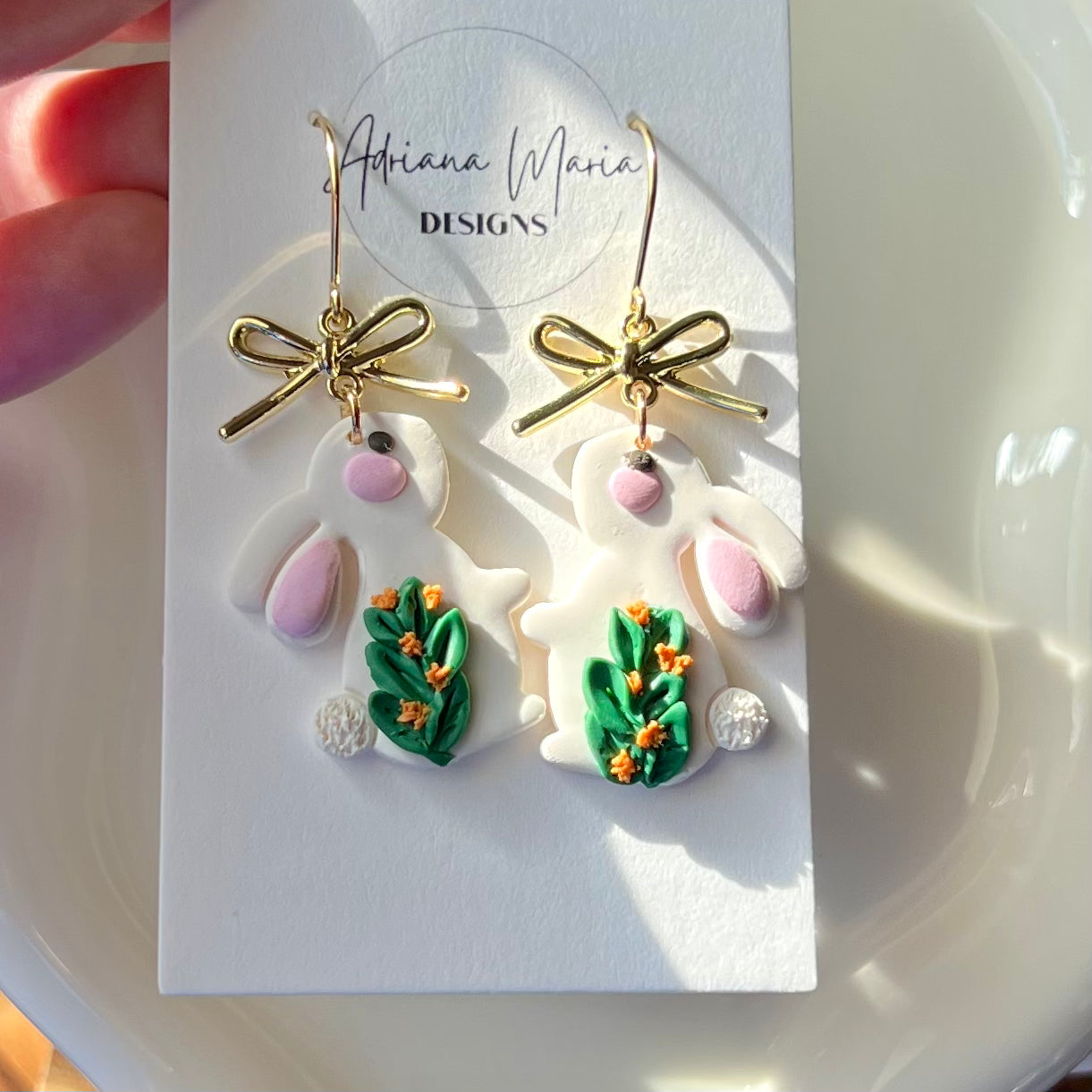Sweet Bunny Polymer Clay Dangle Earrings