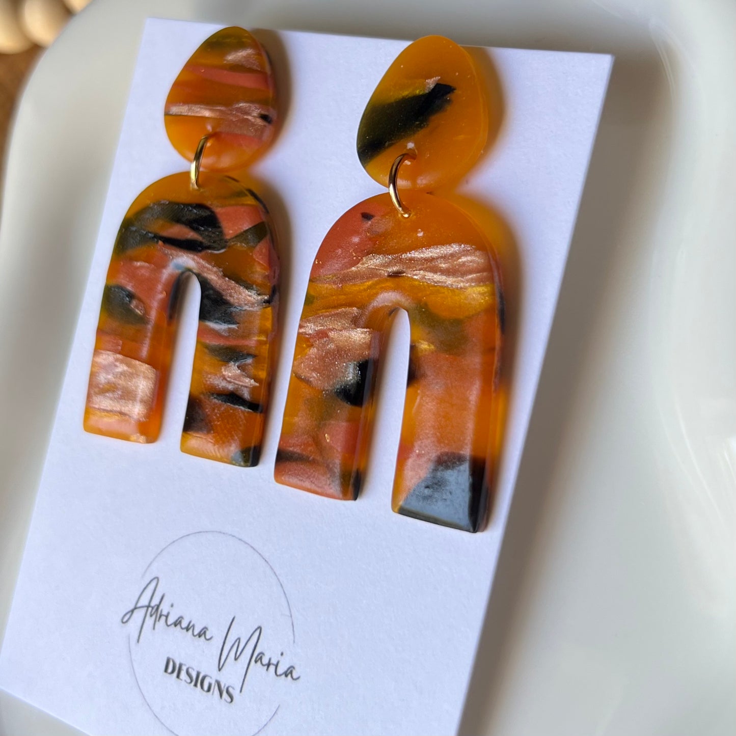 Amber Flame: Arch Polymer Clay Earrings