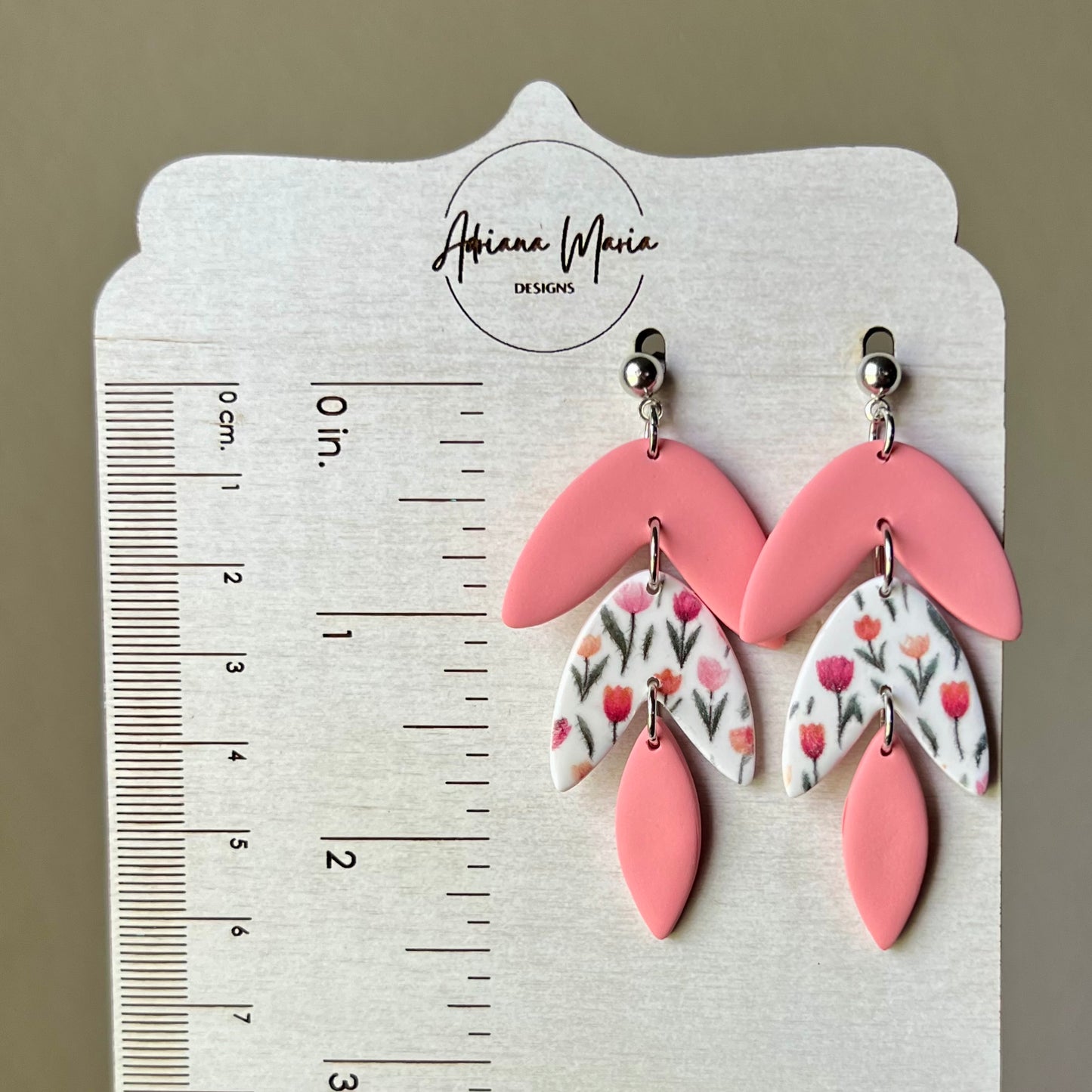 Tulip Print Polymer Clay Dangle Earrings