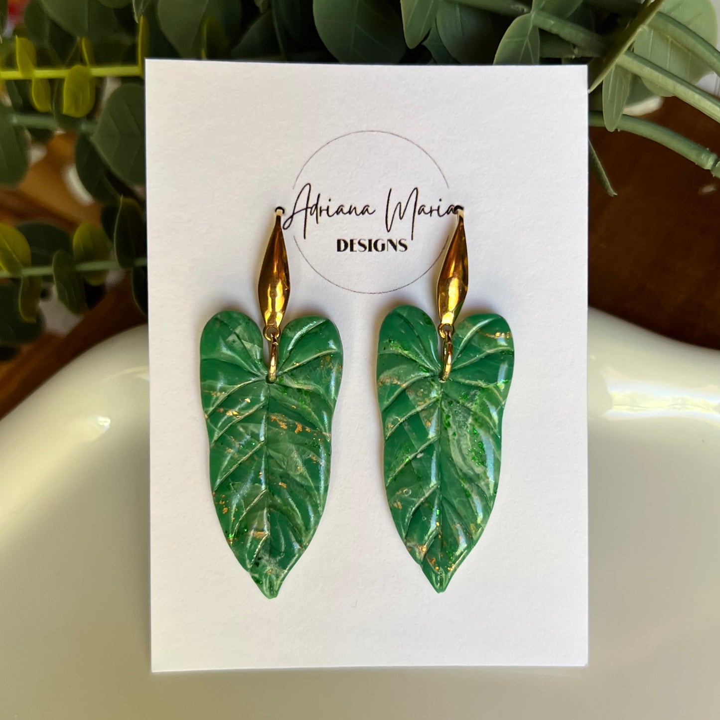 Green Marbled Anthurium Leaf Dangles
