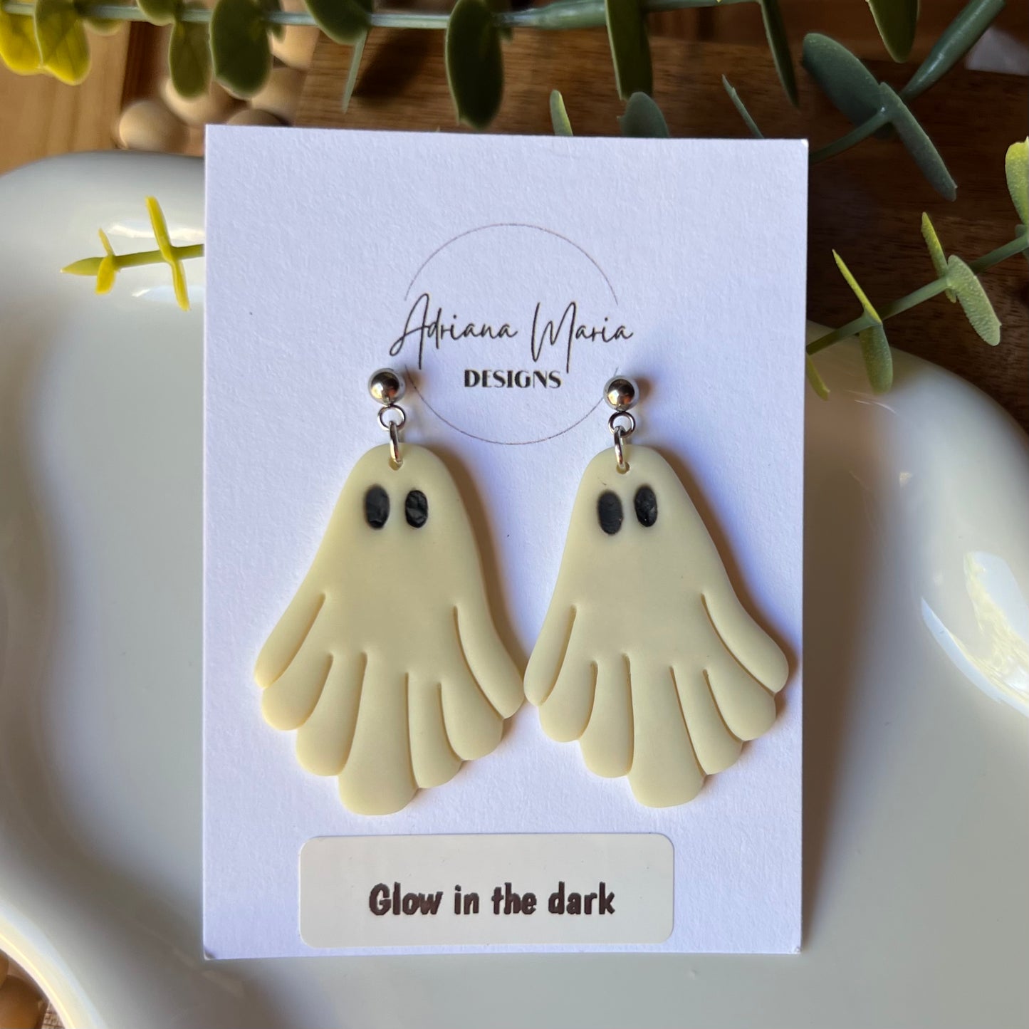 Glow in the Dark Ghost Polymer Clay Dangle Earrings