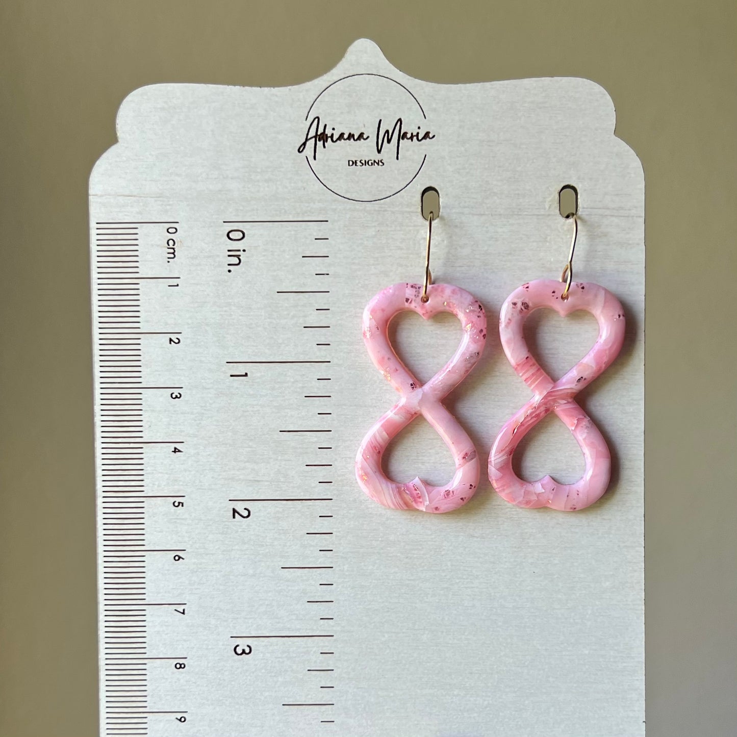 Rose Quartz Inspired Heart Infinity Polymer Clay Earrings
