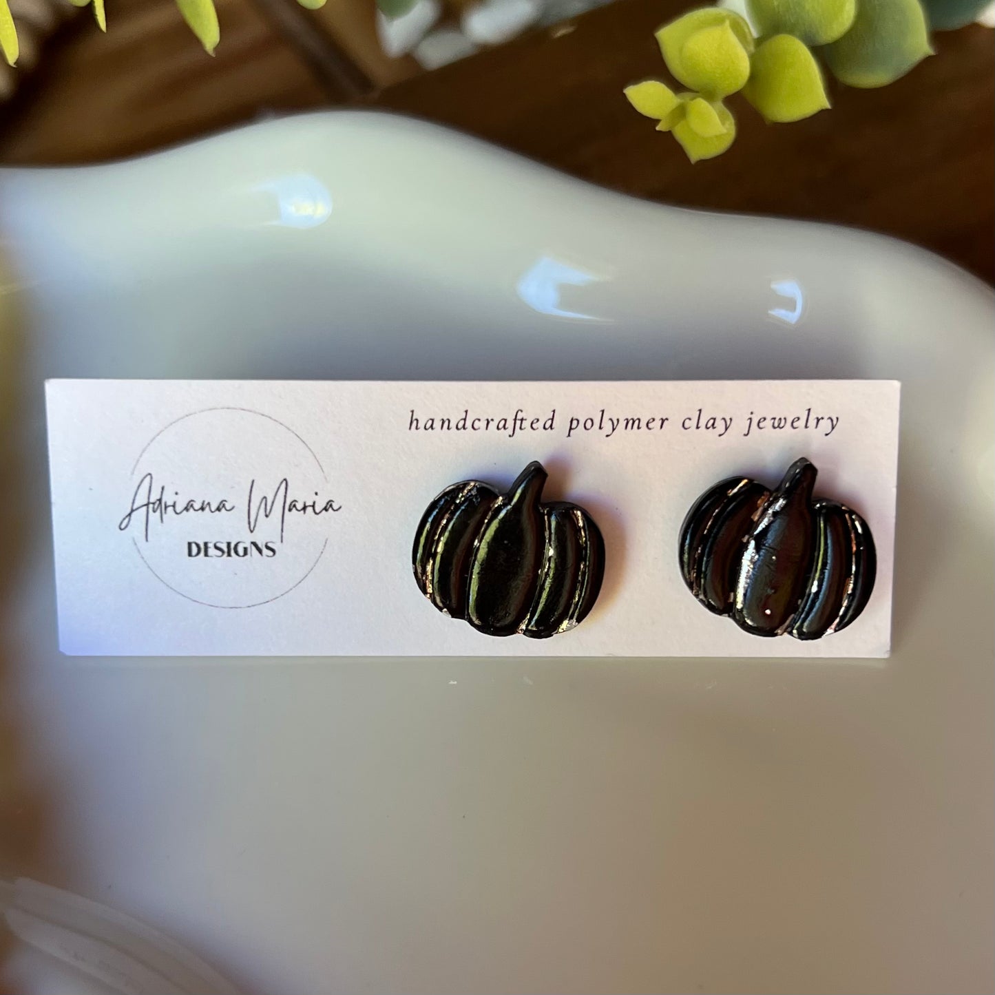 Metallic Vintage Inspired Pumpkin Clay Stud Earrings