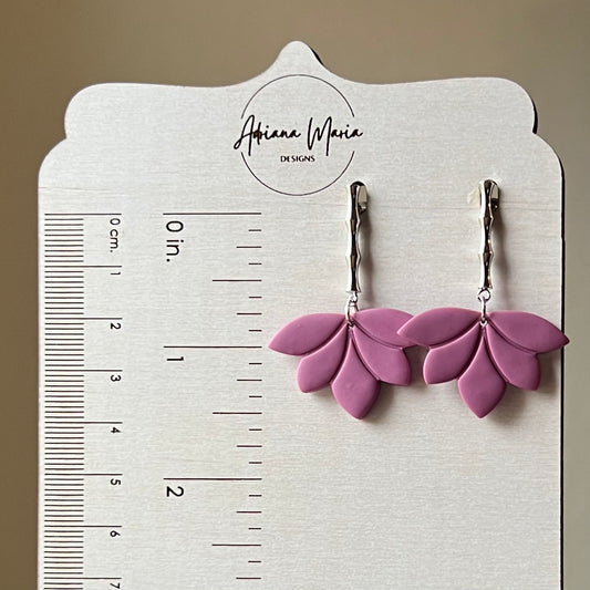 Polymer Clay Earrings - Mauve Purple Lotus Flower and Bamboo Dangles