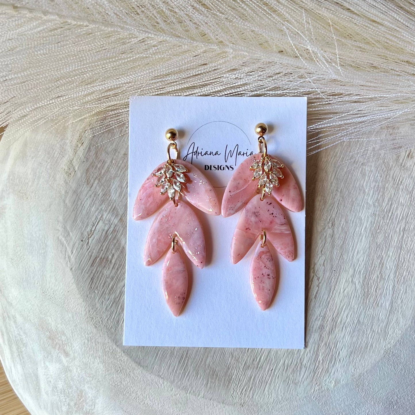 Soft Pink Marbled Polymer Clay Earrings