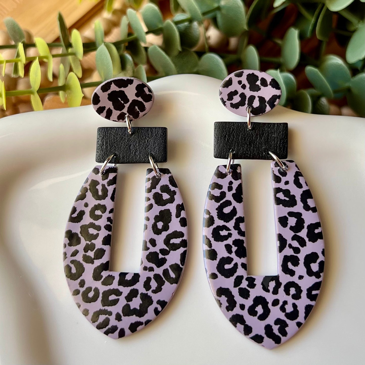 Leopard Print (Animal Print) Polymer Clay Statement Earrings