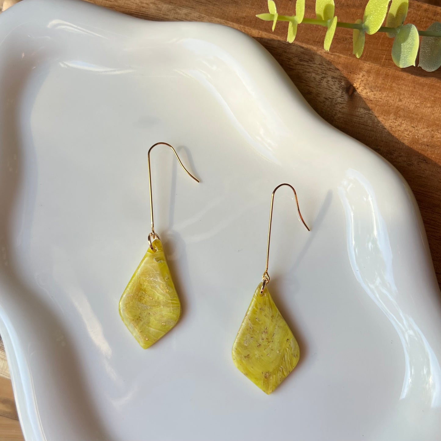 Yellow Marbled Polymer Clay Earrings
