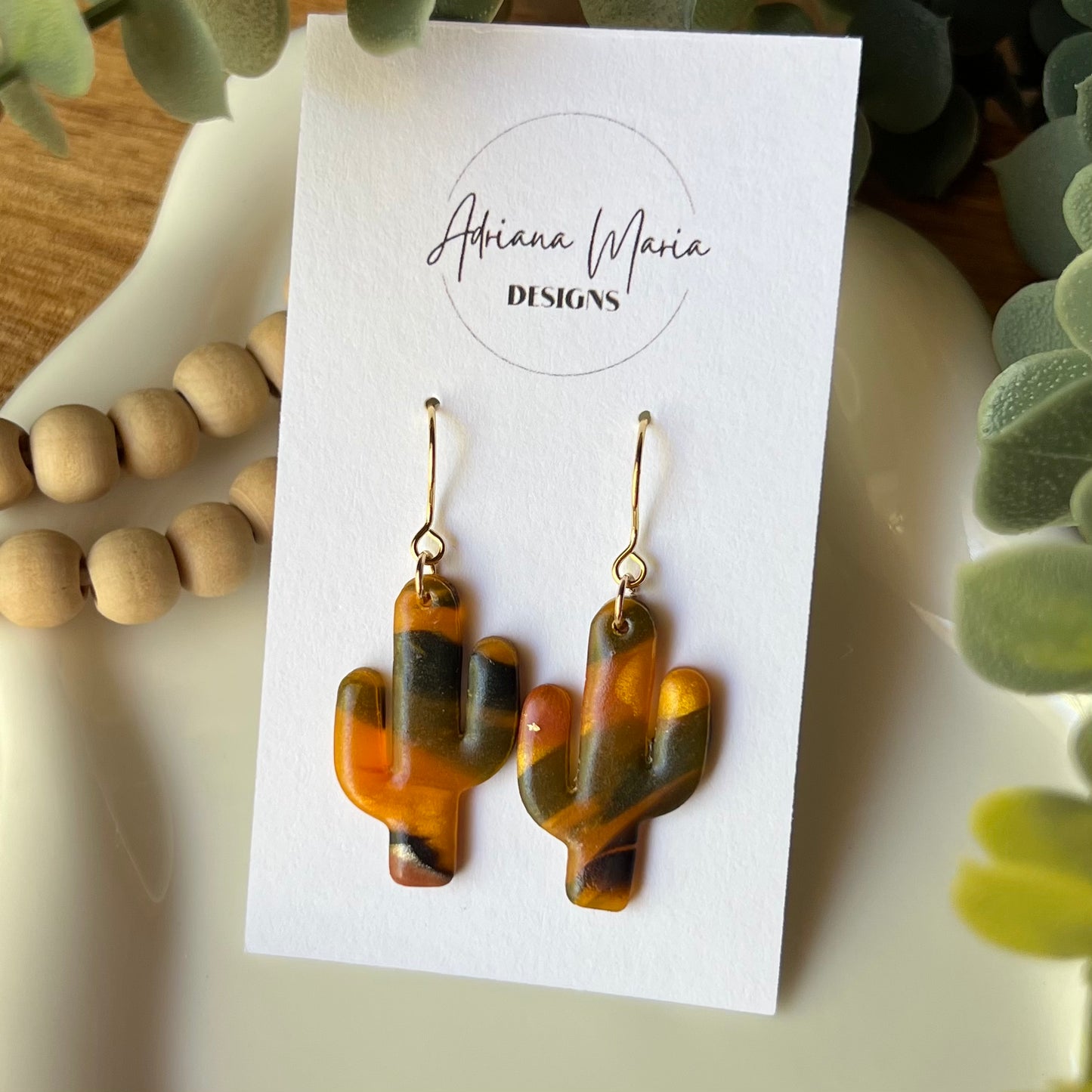 Amber Flame: Cactus Polymer Clay Earrings