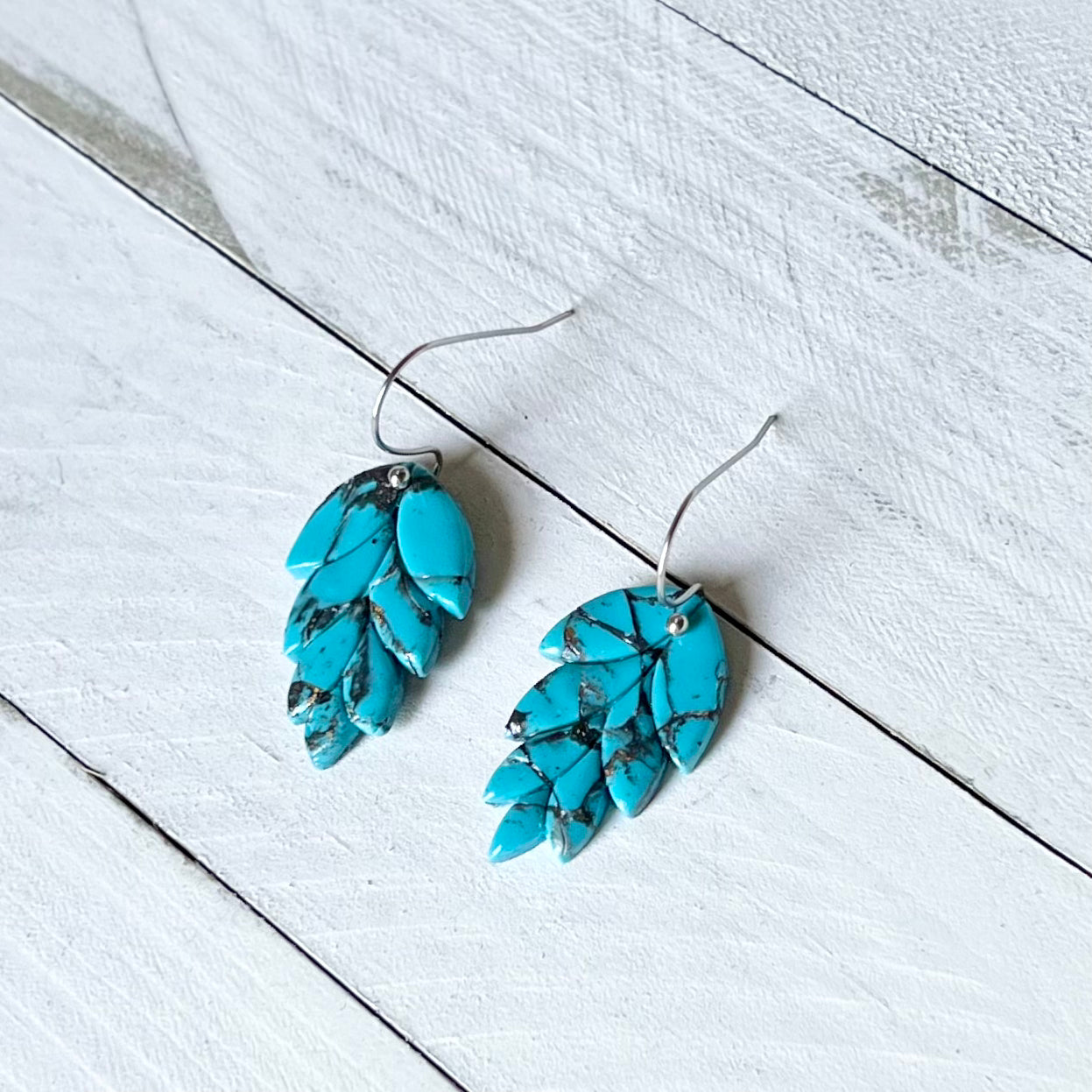 Turquoise Stone Inspired Leaf Polymer Clay Dangle Earrings